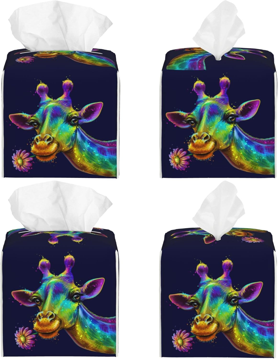 Leather Tissue Box Holder Colorful Giraffe Tissue Box Cover Square Waterproof Tissue Holder Organizer Modern Napkin Holder for Bedroom Dresser Night Stand Office Desk