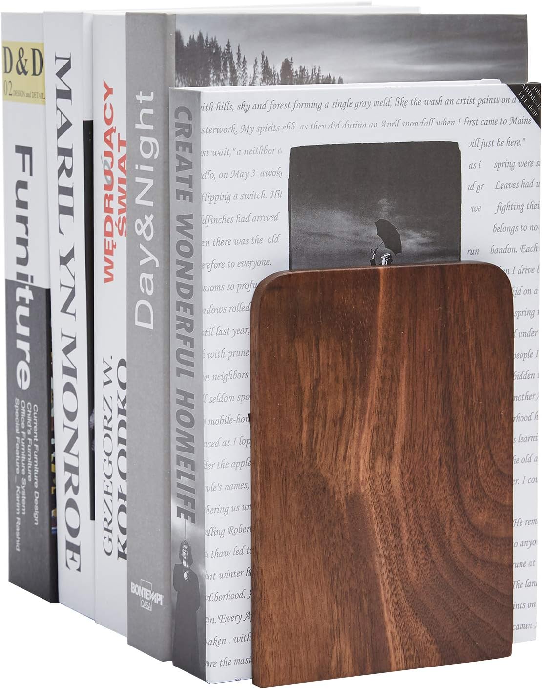 Pandapark Wood Bookends,Non-Skid Bookend for Shelves,Heavy Duty Bookends,Book Stand for Books/CDs,1 Pair