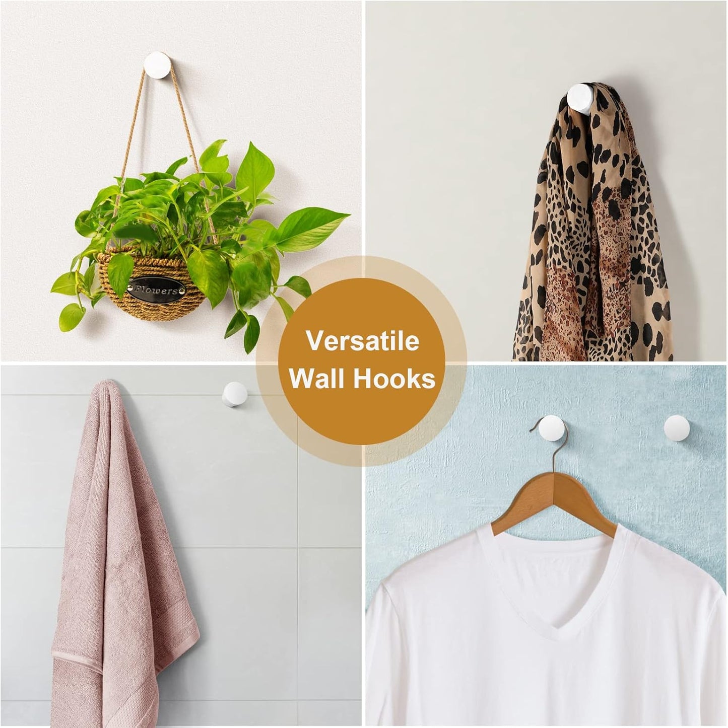 12 Pack Wood Wall Hooks, Modern Decorative Coat Hooks Wall Mounted, Handmade White Hat Hooks Heavy Duty Entryway Wall Hangers for Hanging Towels Robes Purses (White)