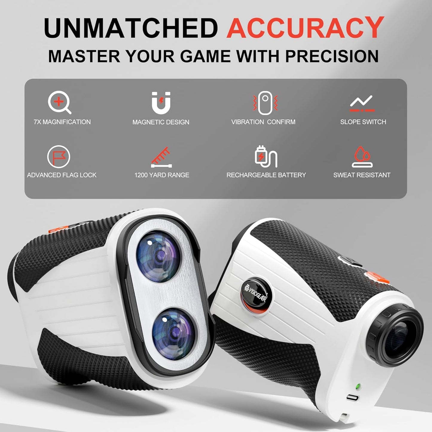 Golf Rangefinder with Slope, 1200 Yards Laser Range Finder for Golfer, 7X Magnification Range Finder Rechargeable Golf Accessories for Men, Flag Pole Locking Vibration