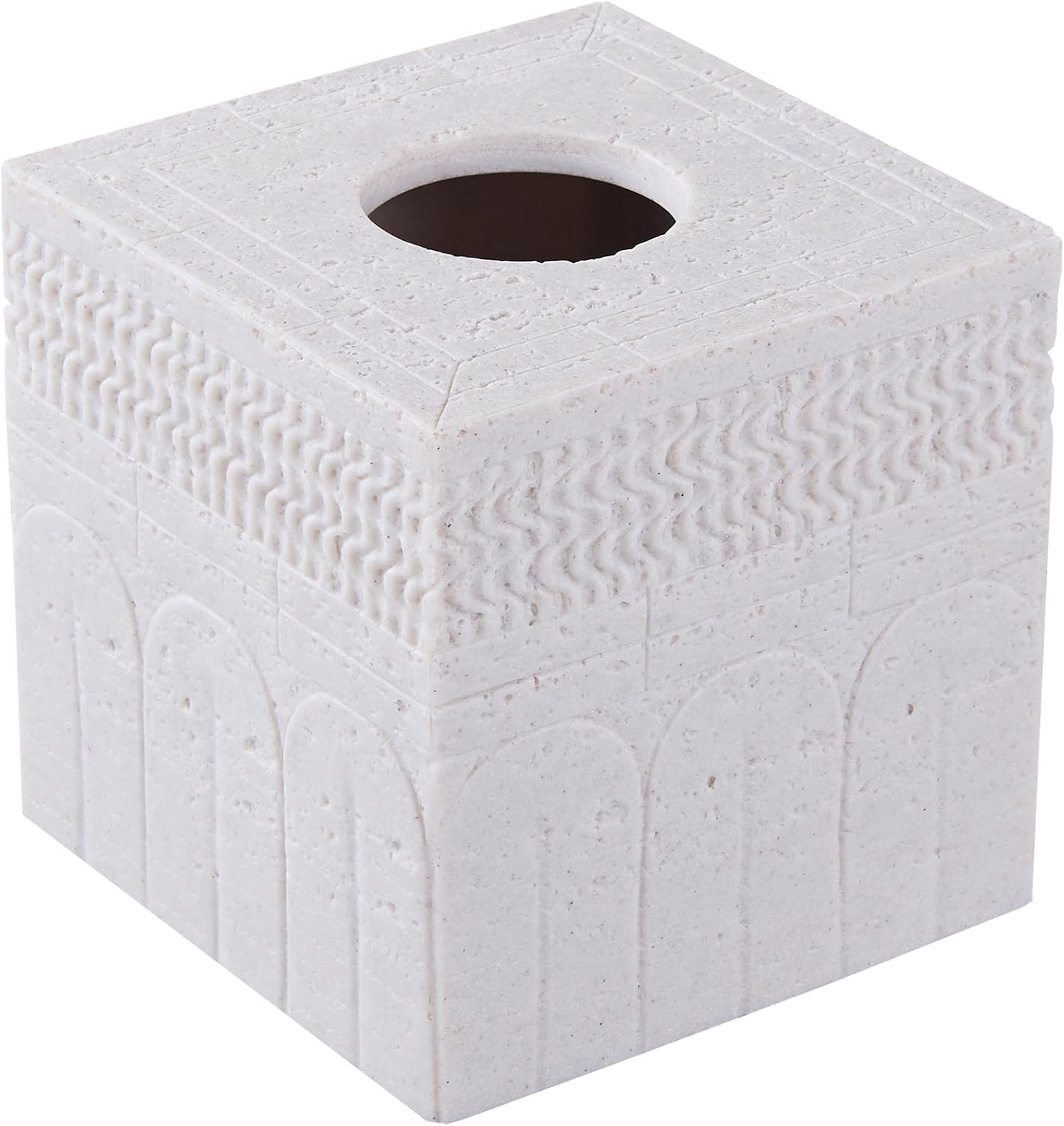 Sandstone Carved Pattern Tissue Box Cover – Modern Resin Cube Holder for Bathroom, Bedroom, Office – Decorative Square Tissue Box for Countertop, Nightstand, Vanity & Desk – Heavy&Sturdy