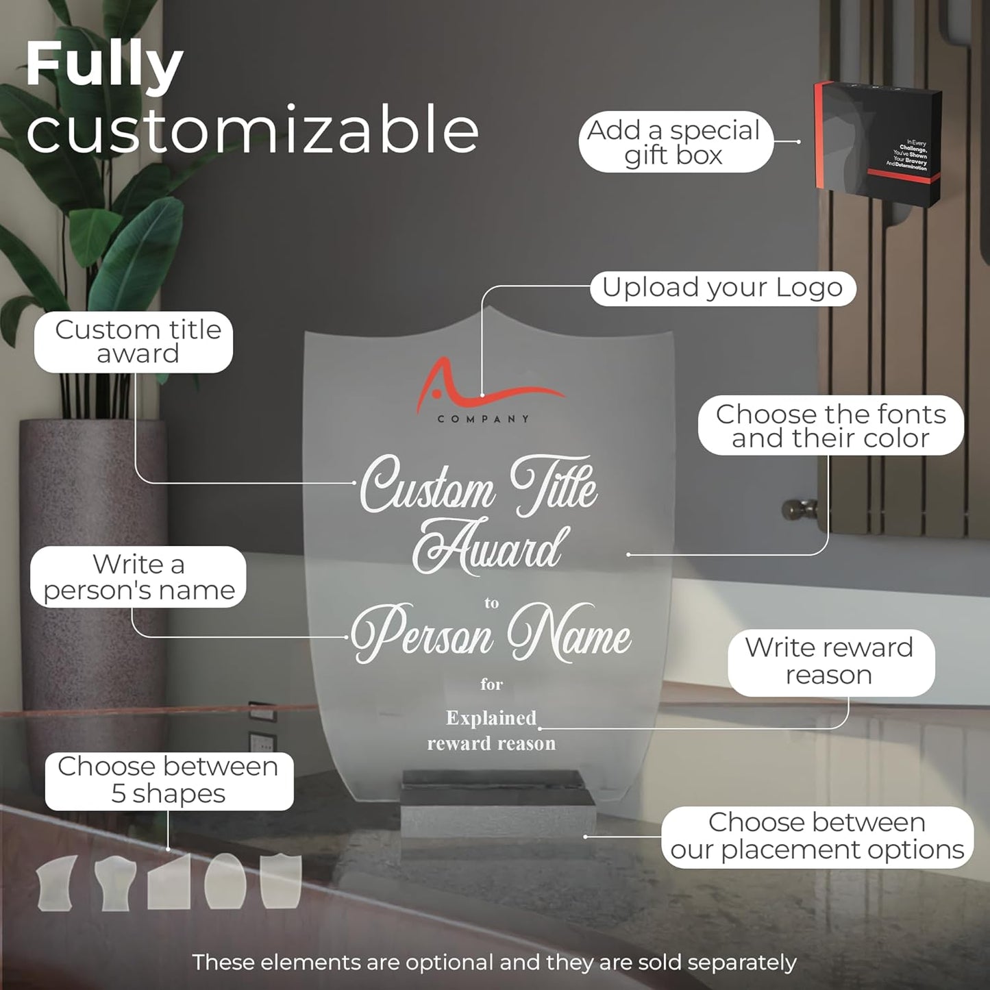 Personalized Acrylic Trophy Award for Activities I Custom Trophy Plaque I Customizable Awards and Trophies I Customize Your Employee Appreciation Gifts (Wide 8" x 10" Height) (Award With Logo)