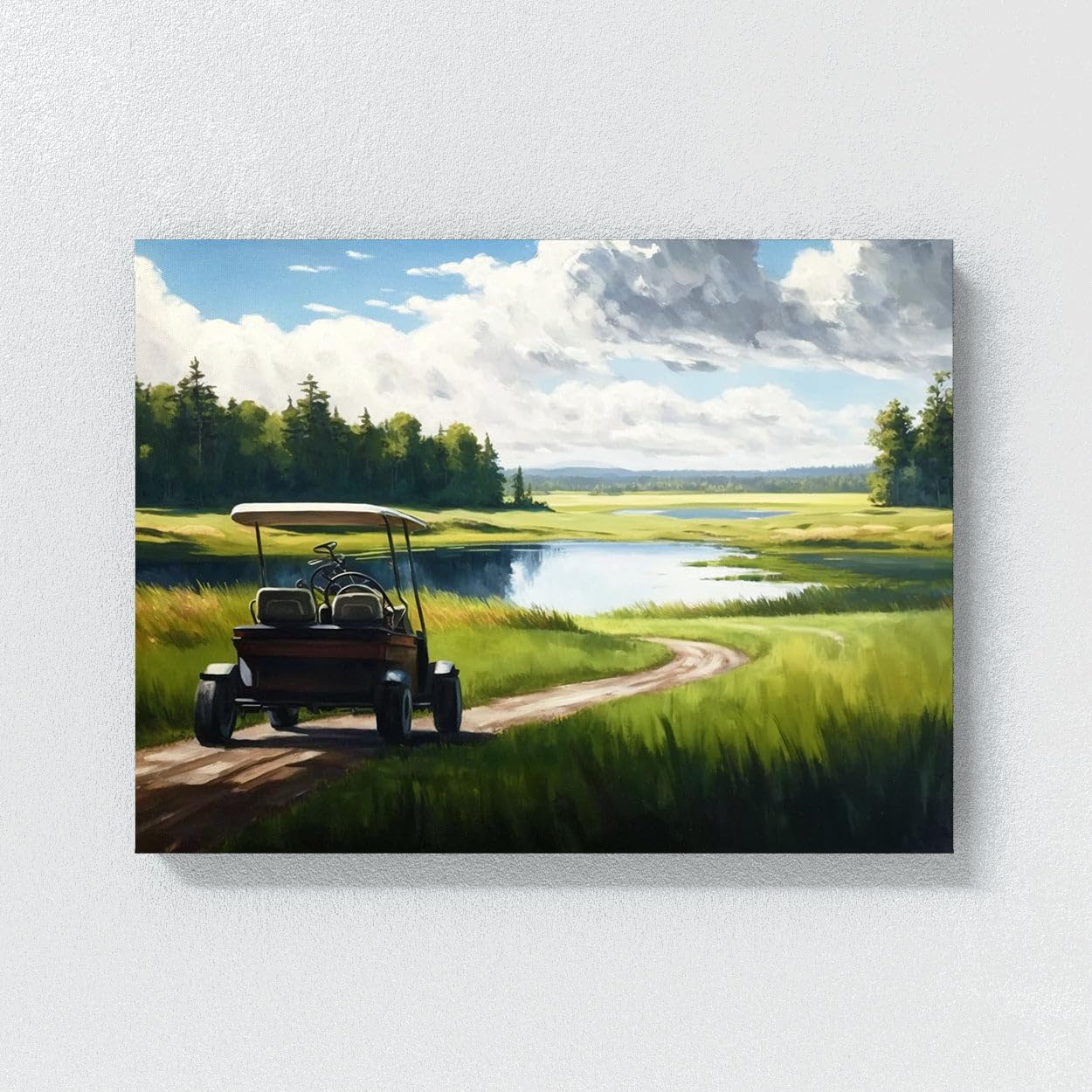 Sense Canvas Golf Cart Fairway Landscape 23 Canvas Art - Home Decor Wall Art Print Poster Painting Small 16x12 / 1.5"