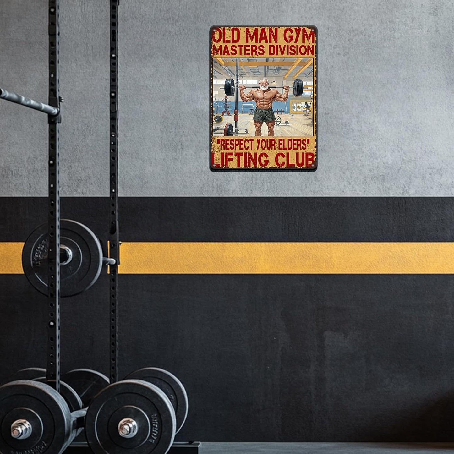 Gym Posters Old Man Gym Metal Tin Sign Weightlifting Home Bar Pub Poster Garage Restaurant Kitchen Cafe 12x16 Inch