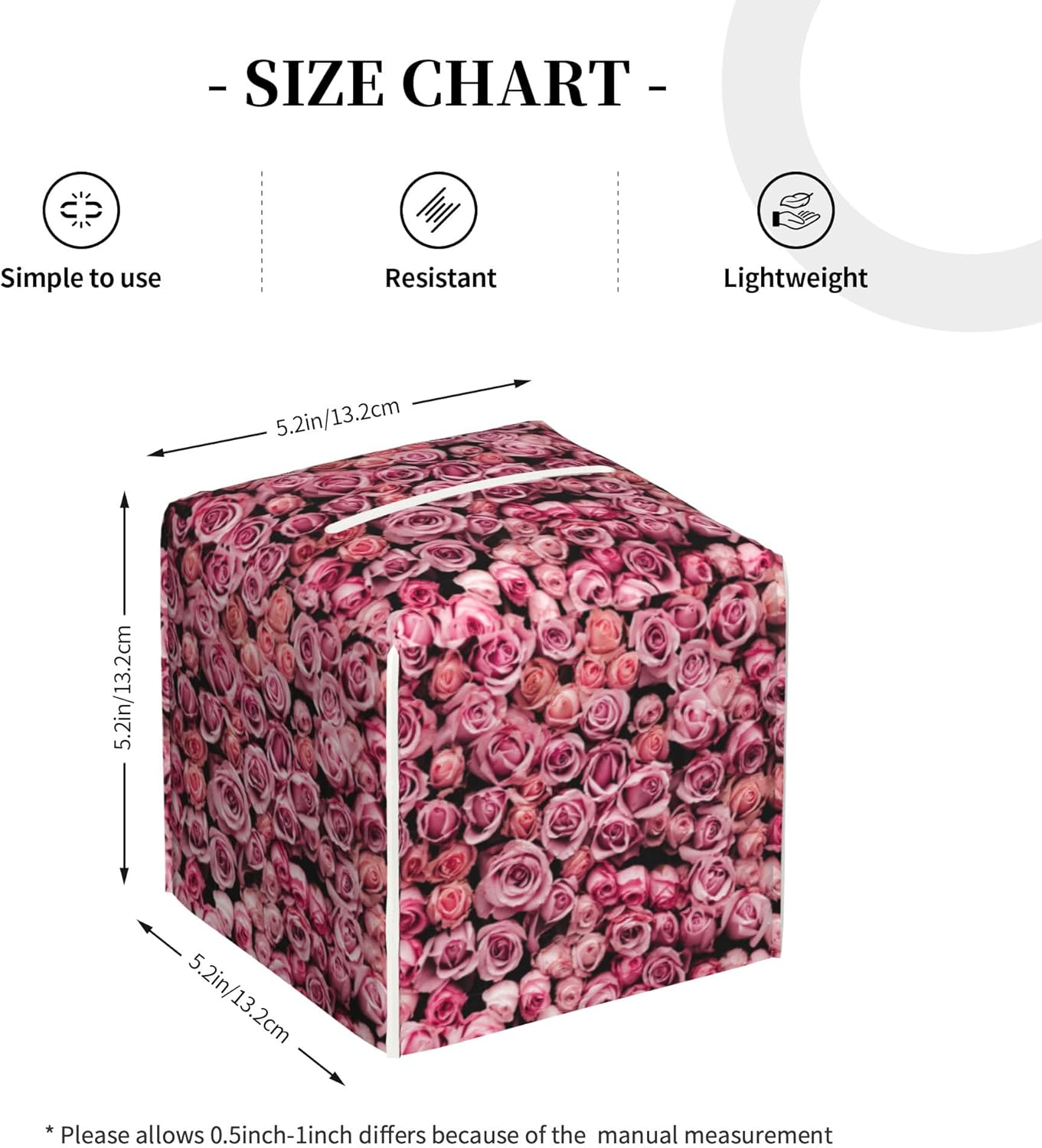 Pink Rose Flower Tissue Box Cover Leather Tissue Box Holder Square Facial Paper Organizer Dispenser for Bathroom Kitchen Bedroom Vanity Countertop Night Stands