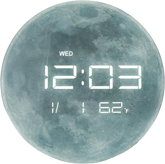 13" Digital Wall Clock with LED Display, Calendar & Temperature, Automatic Dimming, 12/24hr Format, Wall & Desk Use - HUI-7860