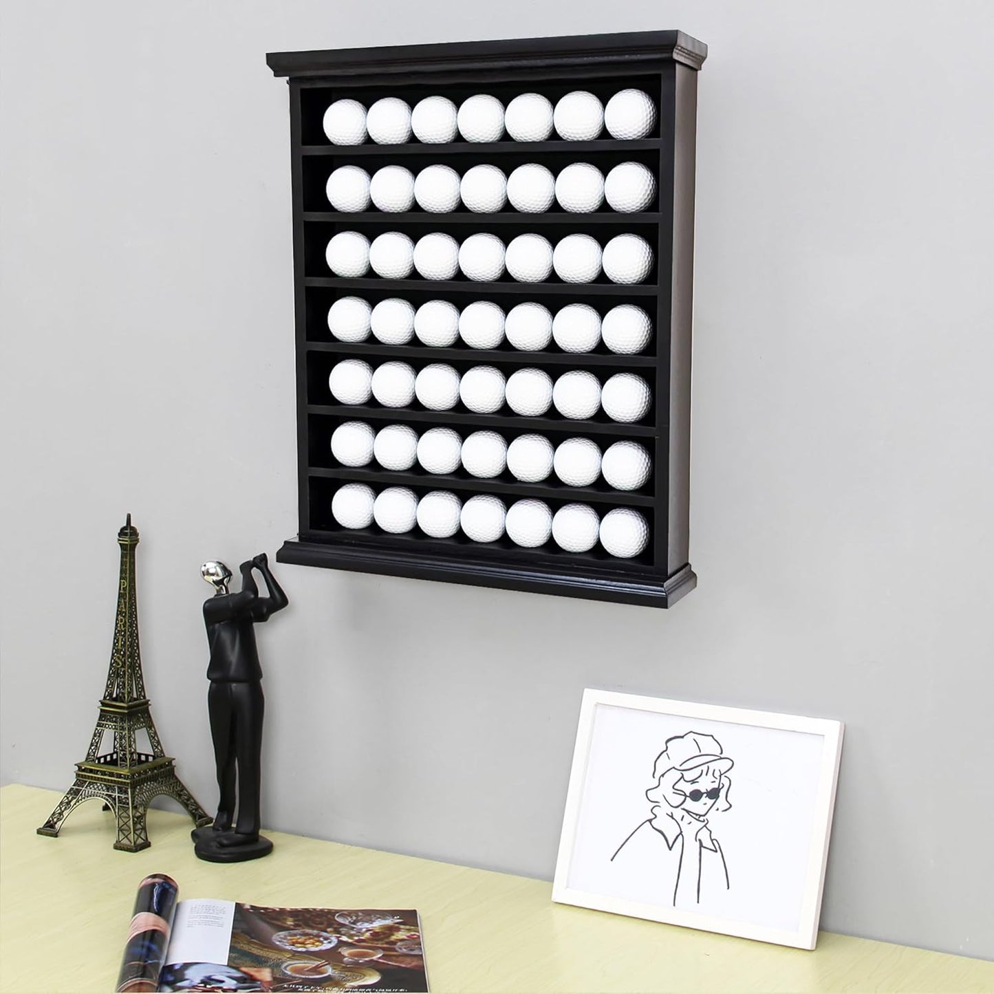 Golf Ball Display Cabinet | Holds 49 Balls | Ideal Collector Gift | Elegant Wall & Table Mount | Solid Wood | Perfect for Enthusiasts Golf Ball Diplay Case Shadow Box for 49-Ball Display Cabinet