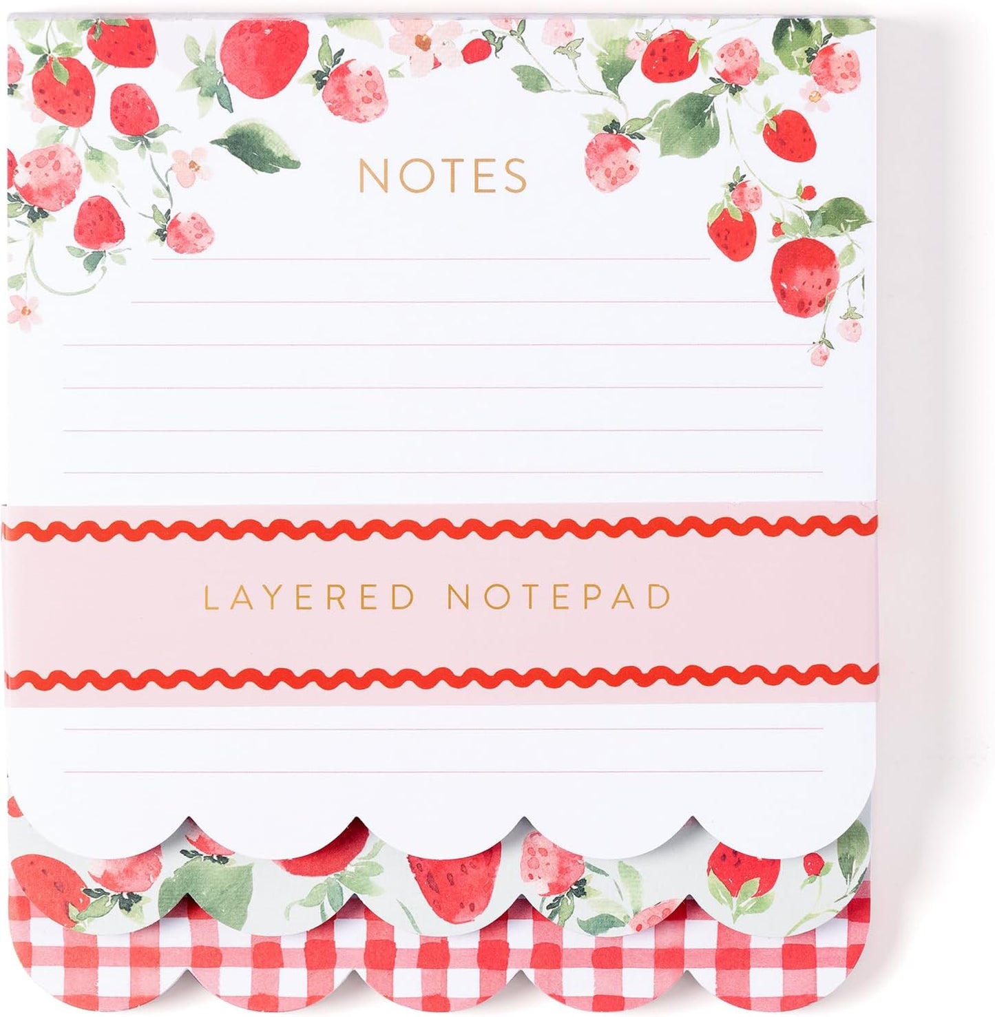 Eccolo Scalloped Edge 3-in-1 Layered Note Writing Pad (6.5-x-7.5" - 120 Pages, Strawberry)