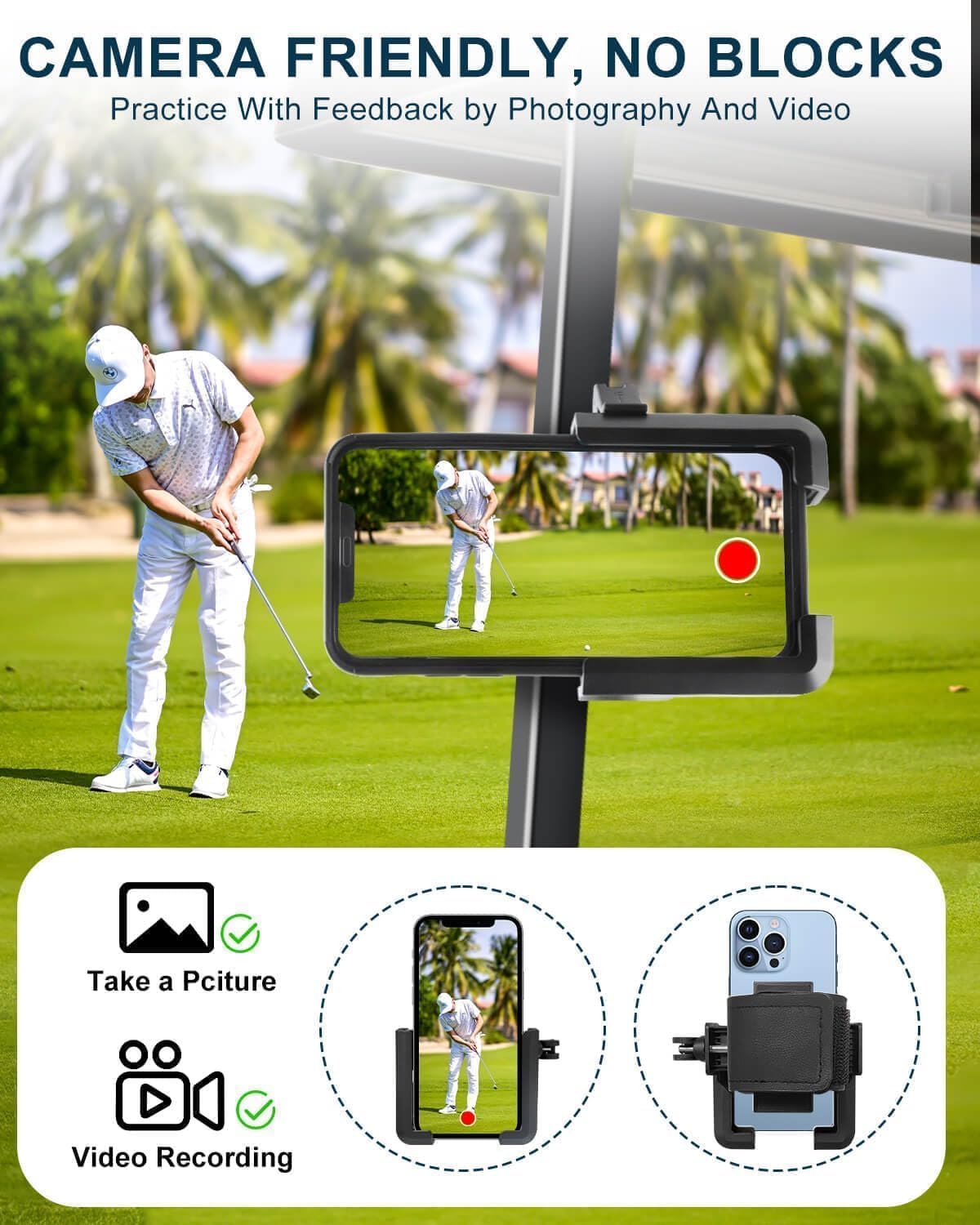 Golf Cart Phone Holder Mount Magnetic with Vibration Dampener Anti Shake, Golf Cart Phone Caddy Compatible with iPhone/Galaxy/Google Pixel/Motorola Fit EZGO/Club Car/Yamaha/ICON/Zone