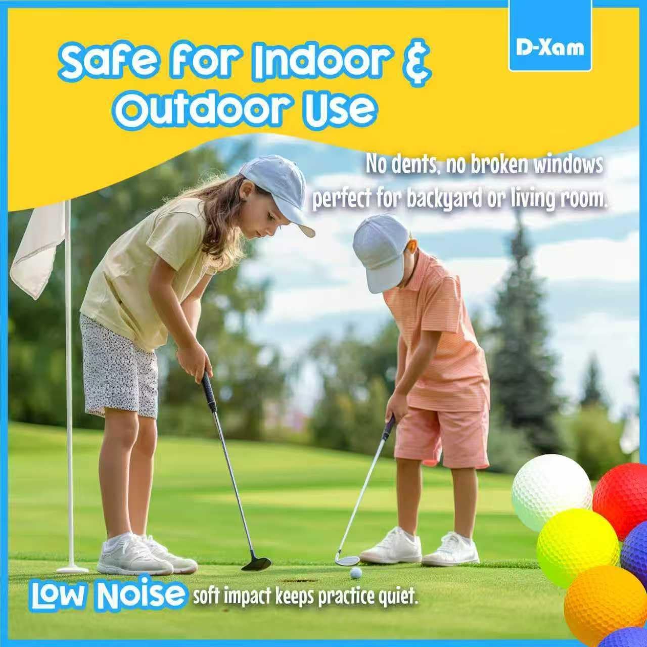 D-Xam Foam Golf Balls Bulk Practice Golf Ball Soft Multicolor, Yellow, White or Orange | Long Lasting & Realistic Feel | Limited Flight Use Indoors Outdoors Backyard Training