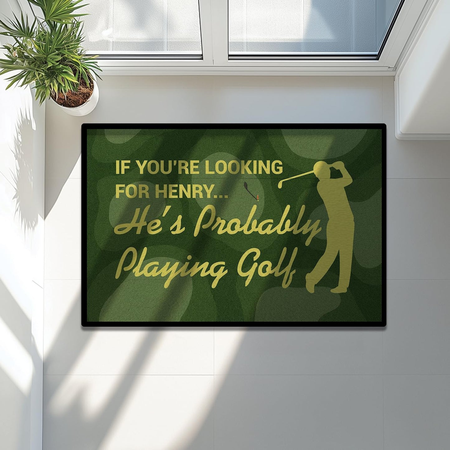 Personalized Funny Golf Non-Slip Doormat with Custom Name – Entry Rug Featuring Golf Silhouette and Humor Message for Porch, Garage, Clubhouse, or Front Door Outdoor Entrance Décor