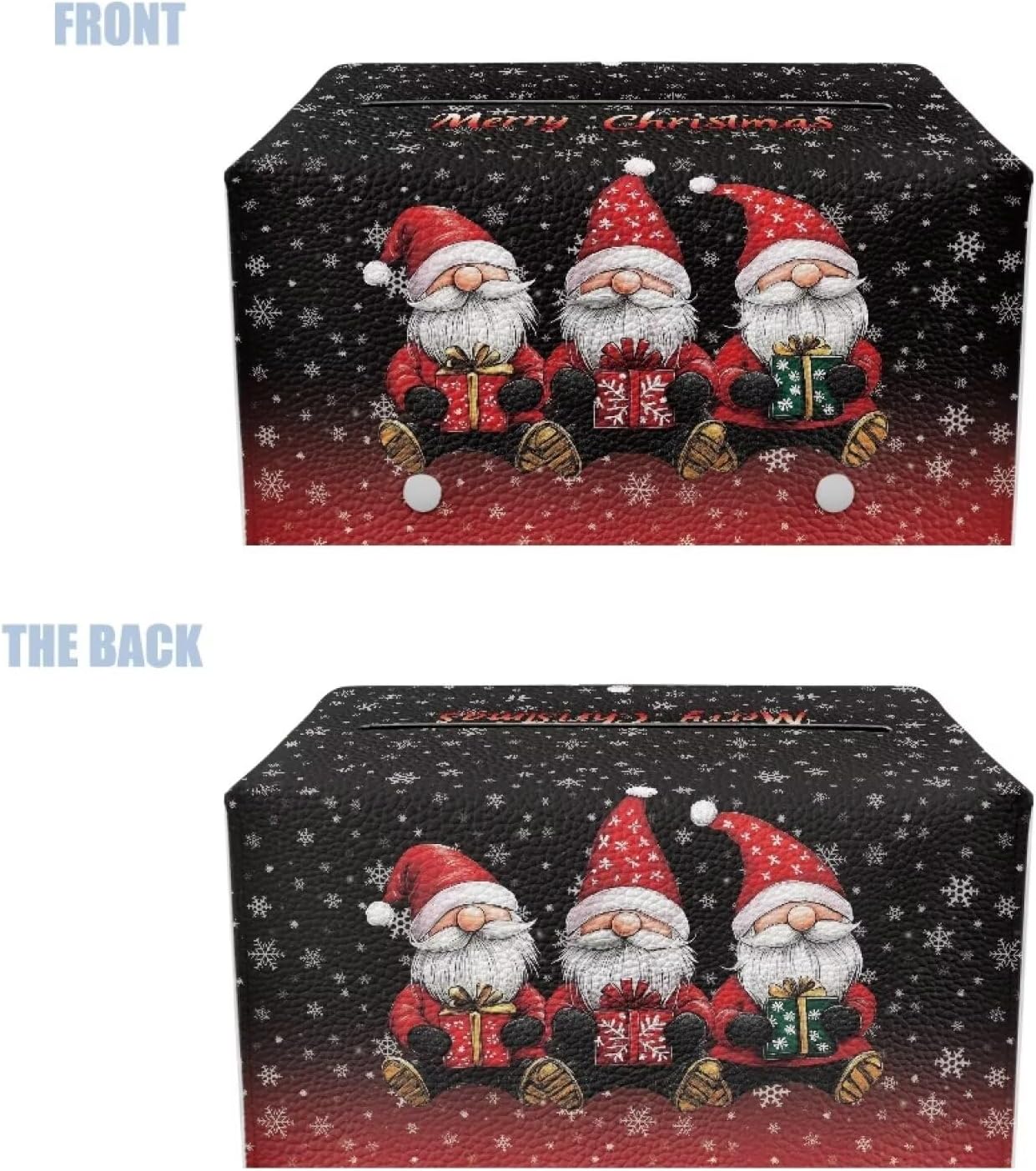 Christmas Tissue Box Cover - Rectangle Dwarf Holder PU Leather Holiday Cover for Desk Vanity Countertop Night Stand