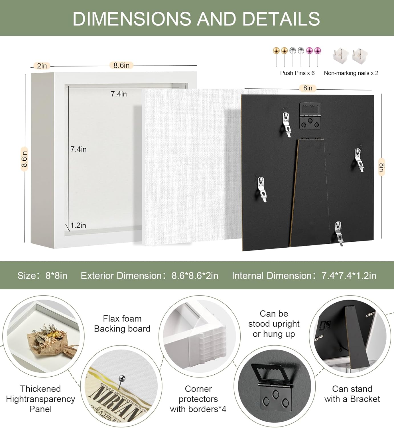 8x8 Shadow Box Display Case Picture Frame with Soft Linen Back,Large Deep Black Shadow Box 8x8 for Flowers Medal Display Case Jersey pet Graduation Memorabilia Baby Ltems Crafts Photos