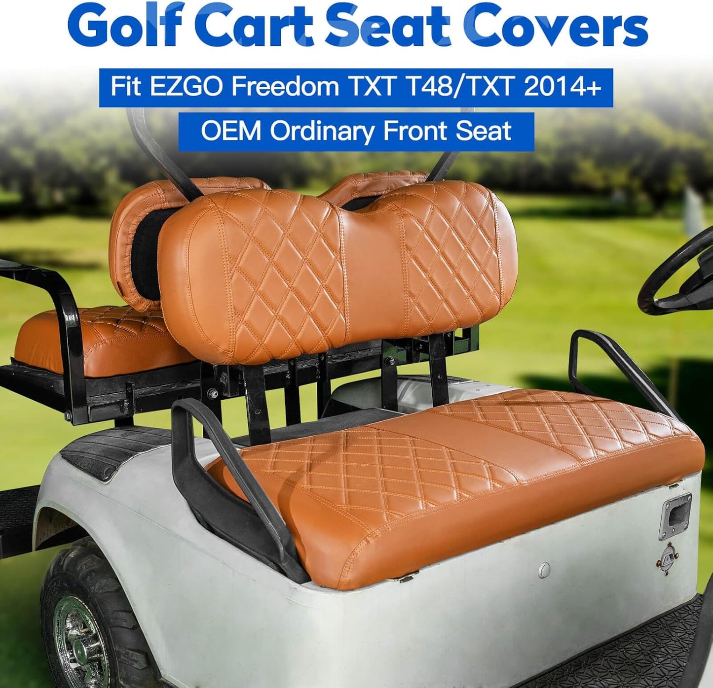 NOKINS 4PCS Golf Cart Diamond Seat Covers Kit, Front and Rear Seat Covers Fits EZGO Freedom TXT-T48 2014+ Standard Seat Cushion, Durable Breathable Vinyl (All Brown)