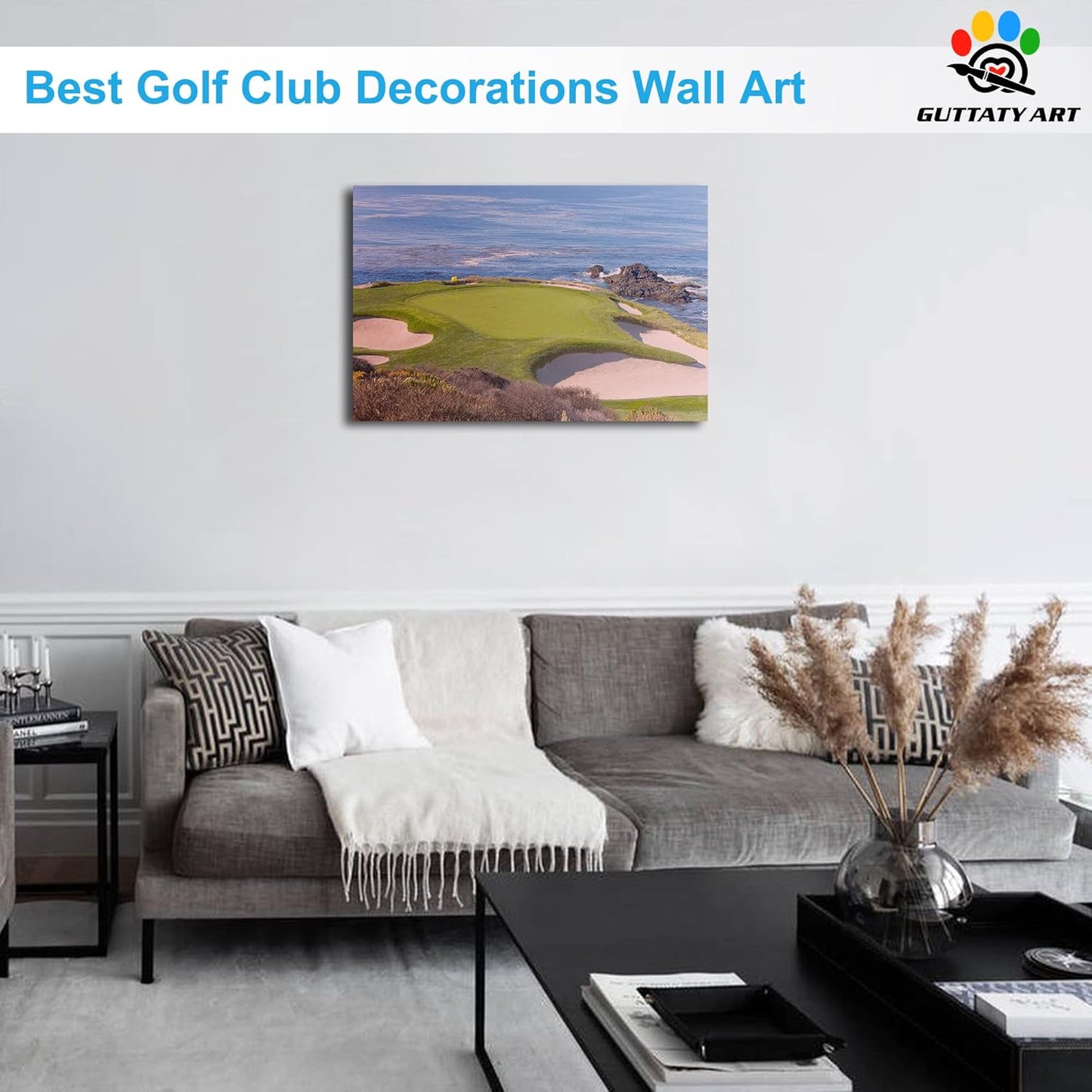 Beach Golf Canvas Wall Art - Pebble Course Picture Print for Living Room, Sport Poster Painting for Bedroom Office Decoration, Framed Artwork for Home 12x18 Inches