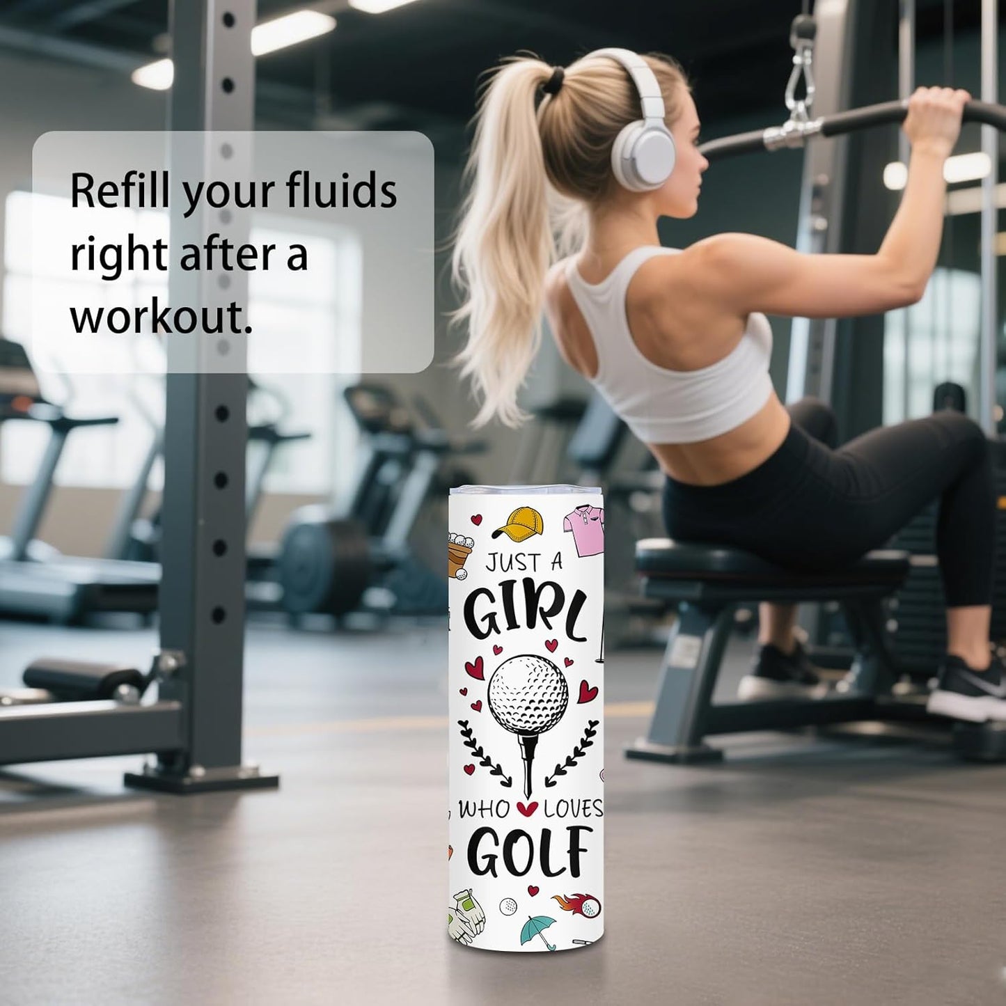 Golf Gift For Women, Golfer Themed 20 oz Tumblers - Just A Girl Who Loves Golf Design Cups, Tumbler With Lid and Straw, Stainless Steel Mugs Funny Gifts For Golfers