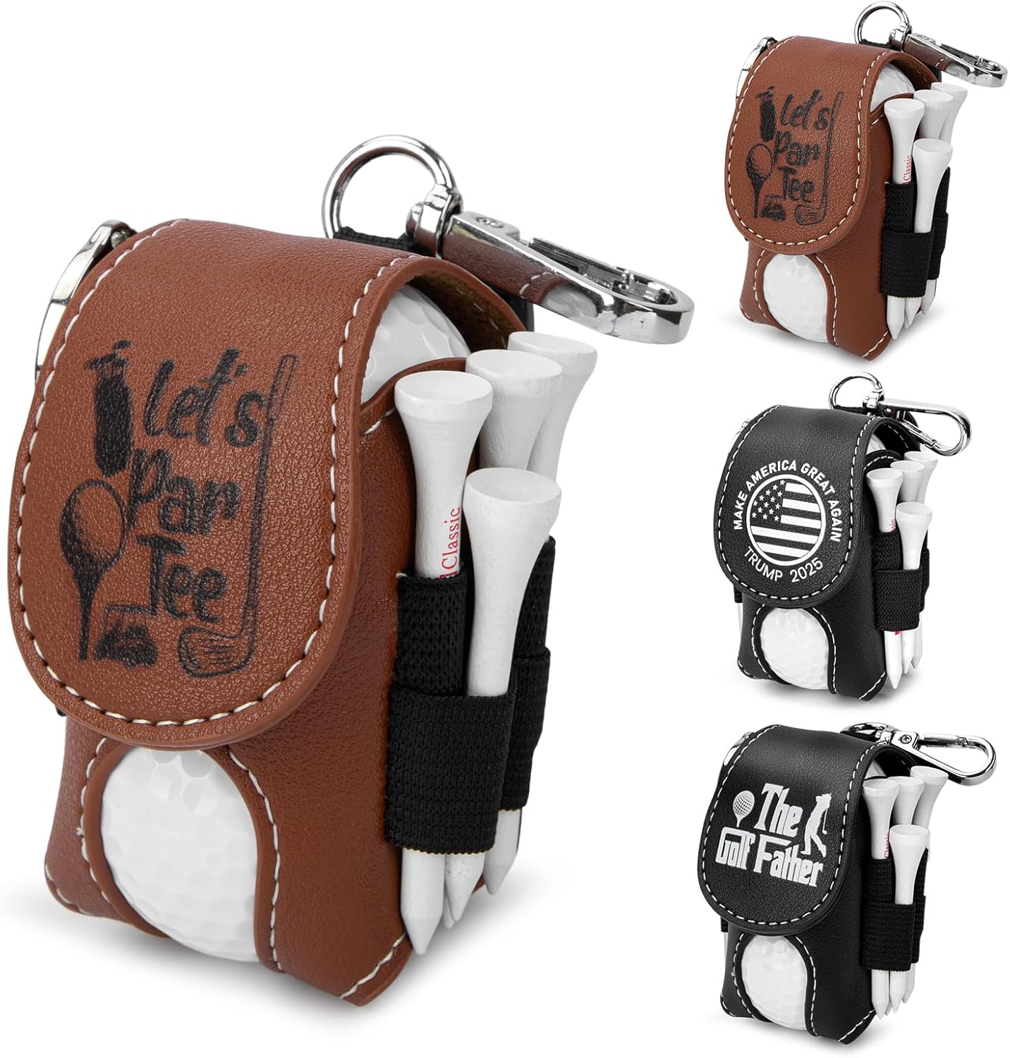 Golf Ball Bag Pouch with Golf Tee Holder Leather Golf Ball Pouch with Belt Clip Golf Ball Bag for Men and Women Storage Gift
