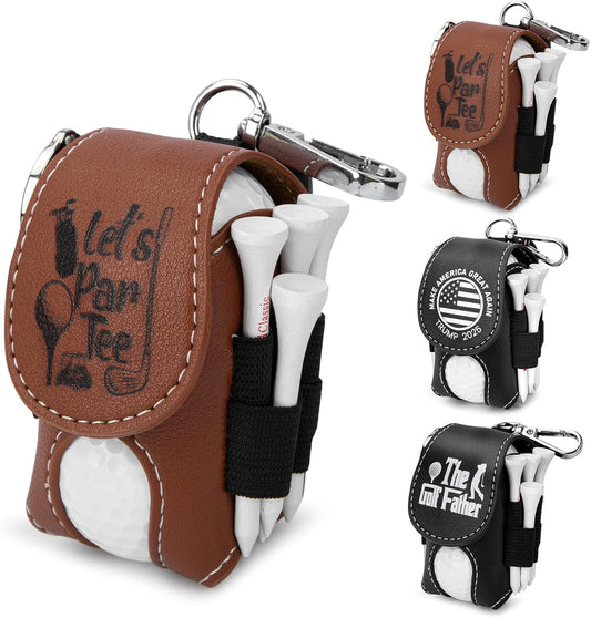 Golf Ball Bag Pouch with Golf Tee Holder Leather Golf Ball Pouch with Belt Clip Golf Ball Bag for Men and Women Storage Gift