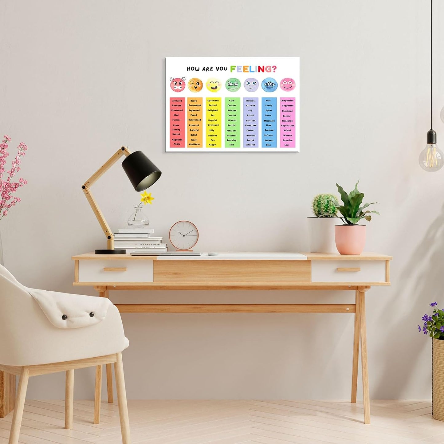 uoyien Feelings Chart For kids Mental Health Posters Help Students Understand Emotions Poster Calm Corner Special Education Classroom Decorations Preschool Classroom Supplies Wood Framed 16x24in