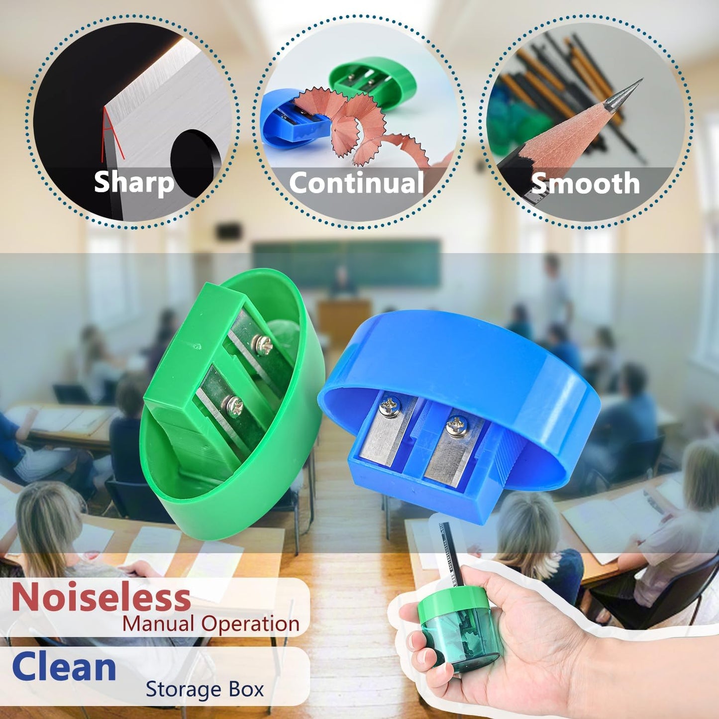 AUSTARK 24Pcs Pencil Sharpener Manual, Assorted Color Small Dual Hole Pencil Sharpeners Bulk with Lid for School Office Home (Oval-24)