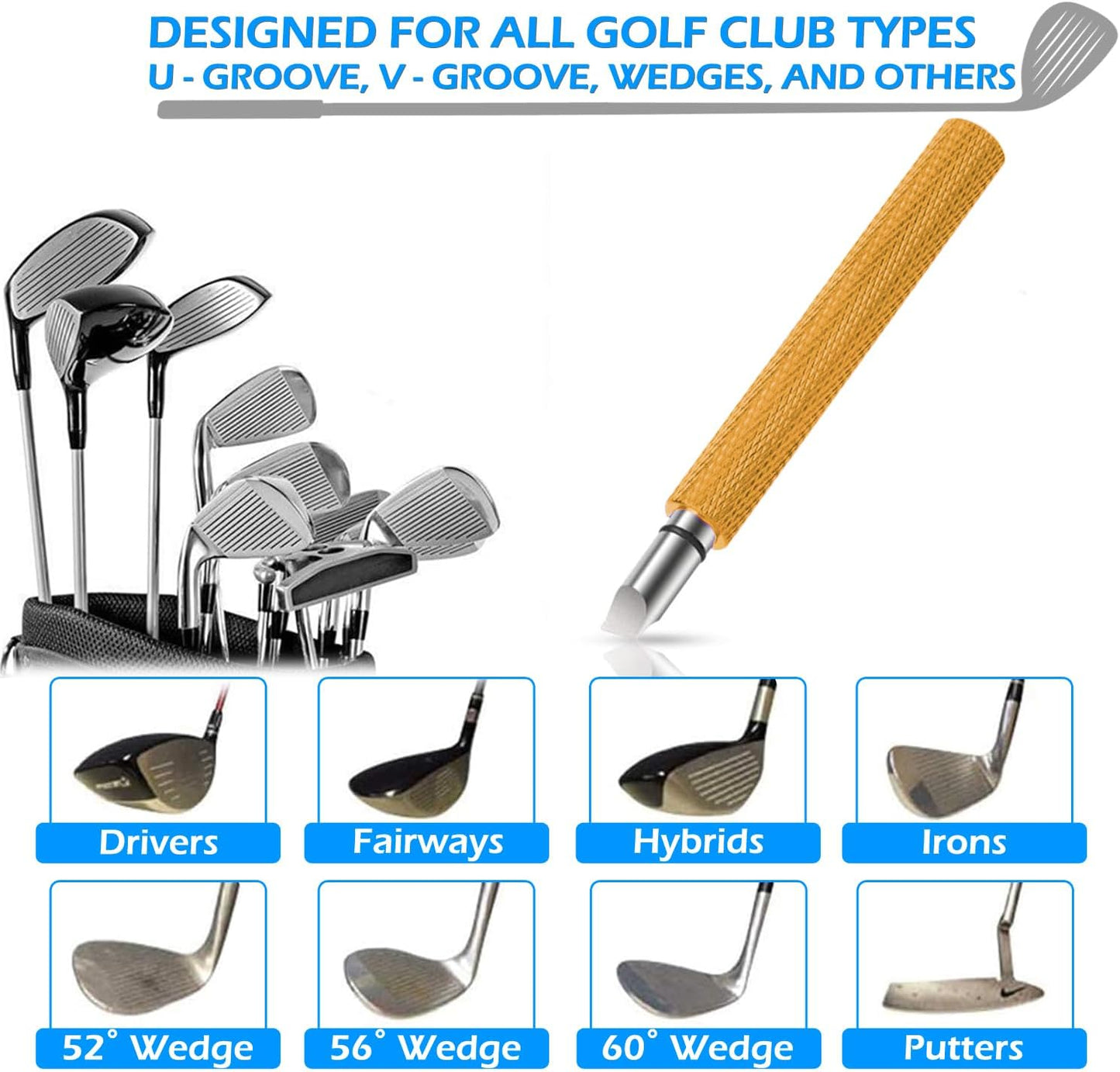 Golf Club Grove Sharpener,Golf Club Grove Cleaner, Re-Grooving and Cleaning Tool for Wedges and Irons, Optimal Backspin on Golf Ball for Precision Shots 5 Colors to Choose from