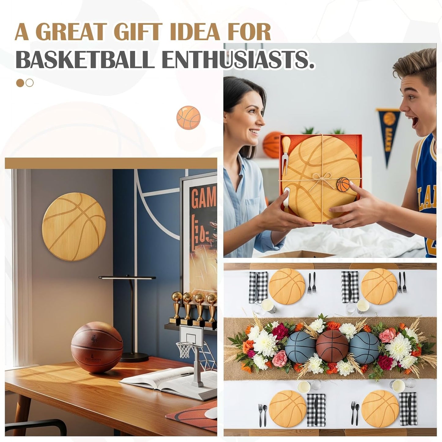 Basketball Cheese Board Gift Set Party Favor Prizes Charcuterie Wood Board with Knives and Box Father Day Gift for Dad Grandpa Party Tournament Game(Bamboo Wood, Basketball)