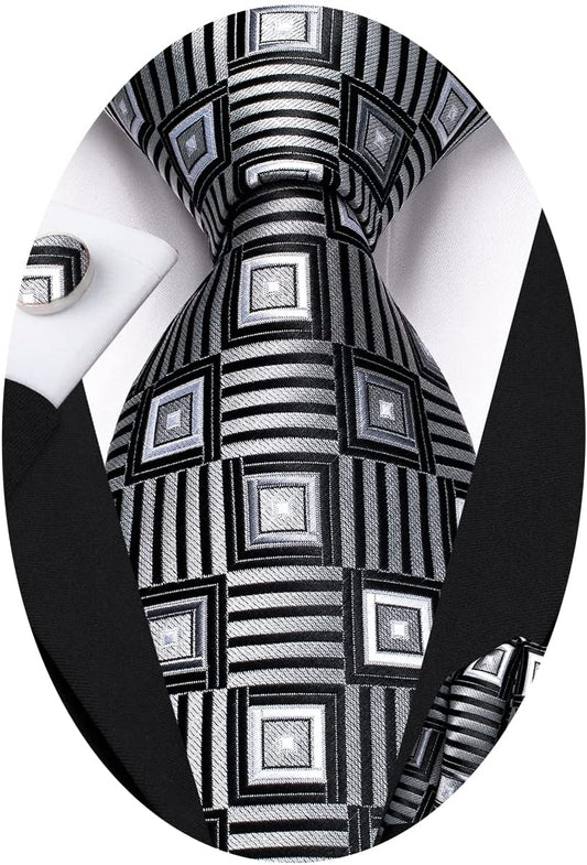 Hi-Tie Men 63inches Tie Set Extra Long Necktie Paisley Tie Pocket Suqare Cufflinks Big and Tall Men Tie