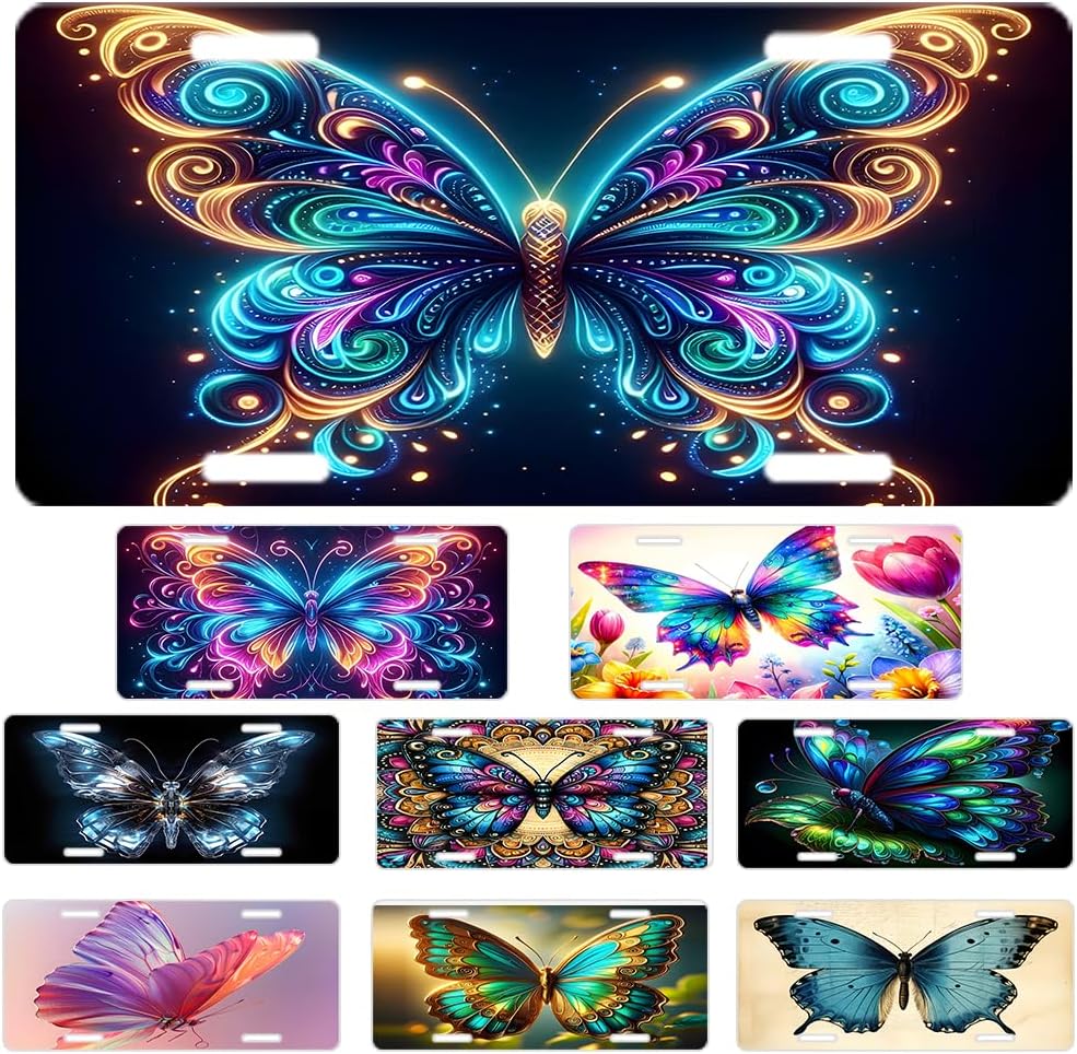Custom License Plate Personalized Animal Butterfly Funny Aluminum Front License Plates Decorative Rust-Free Metal Car Plate Covers for Women Men Car Tag Accessories fit Truck SUV Rv 12 X 6 in