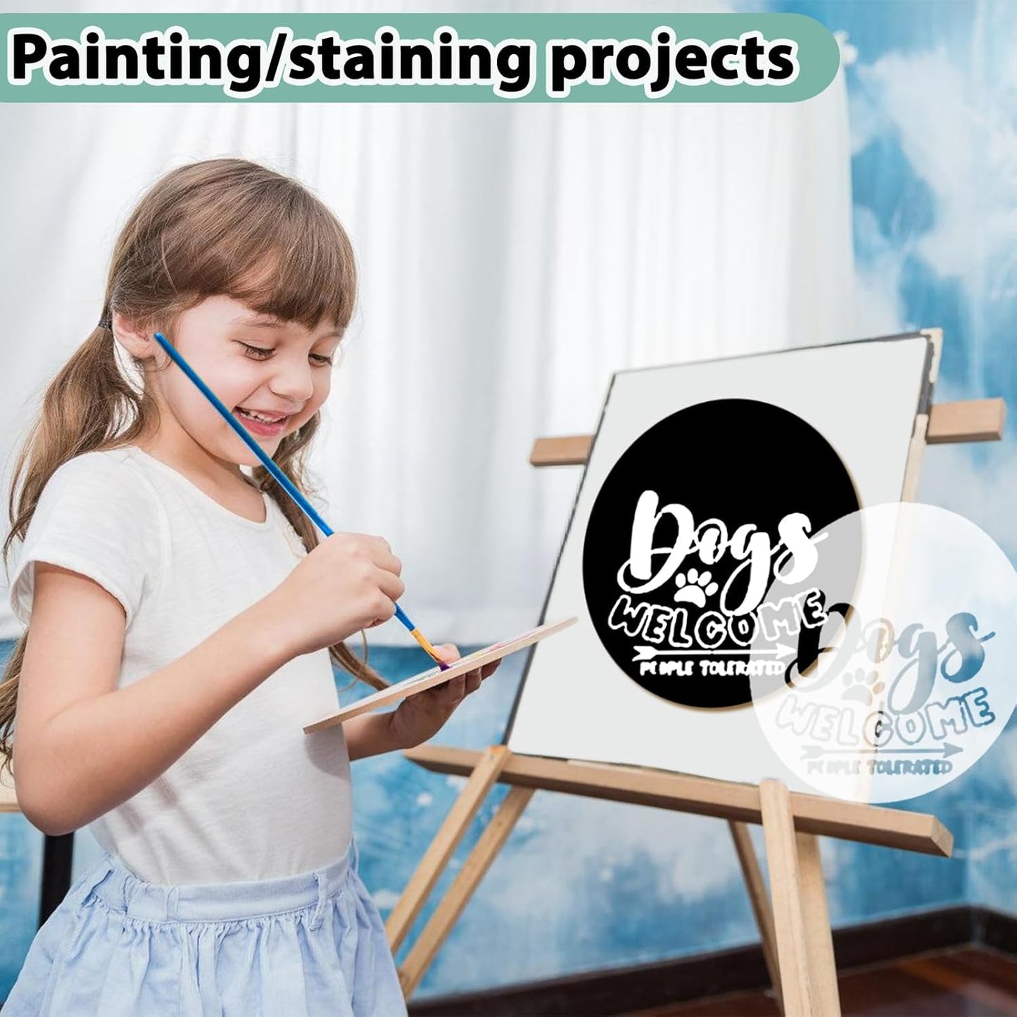 12 Inch Wood Circles for Crafts, 10Pcs Unfinished Wood Rounds with 4 Stencils & 12 Painting, DIY Wooden Crafts for Door Hanger, Sign, Wood Burning, Painting, Christmas Thanksgiving Day Decor