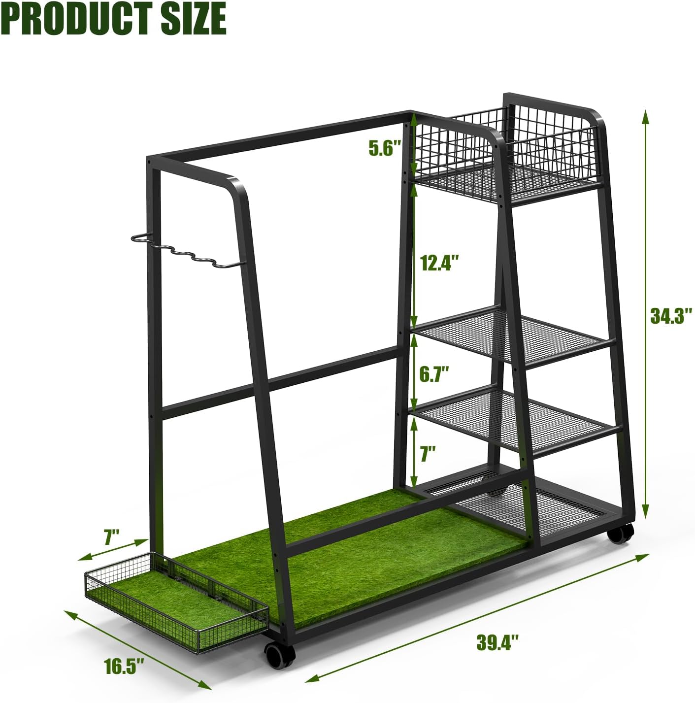 TooCust Golf Bag Storage Rack for Garage Fits 2 Bags, Heavy Duty Metal Golf Bag Organizer with Wheels, Freestanding Golf Club Rack for Equipment Accessories with Shelves & Protective Turf Mat