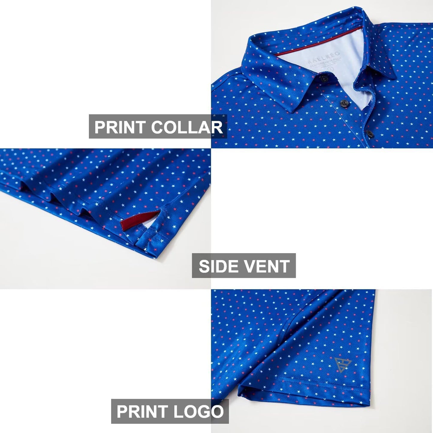 Golf Shirts for Men Dry Fit Short Sleeve Print Performance Moisture Wicking Polo Shirt