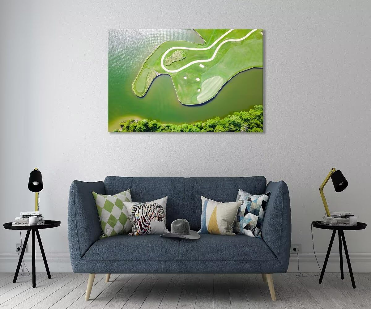 Colorado River Austin Texas USA Golf Course Wall Art for Living Room Bedroom Bathroom Home Decorations Golf Club Picture Wall Decor for Office Canvas Artwork Framed Ready to Hang(18''H x 24''W)