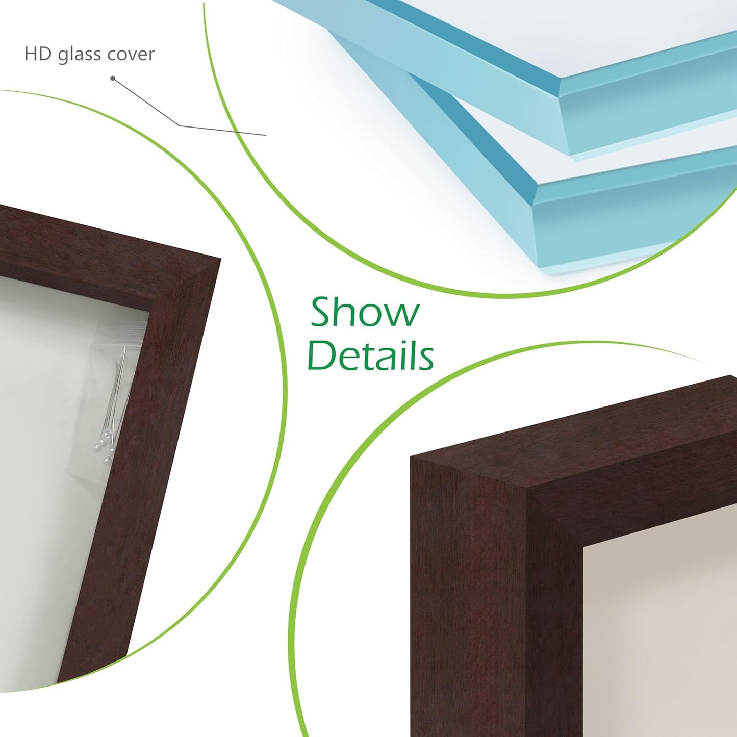 FrameWorks 16" x 20" Original Mahogany Wooden Shadow Box Frame – Soft Felt Back, Tempered Glass, and Included Elegant White Ball Push Pins