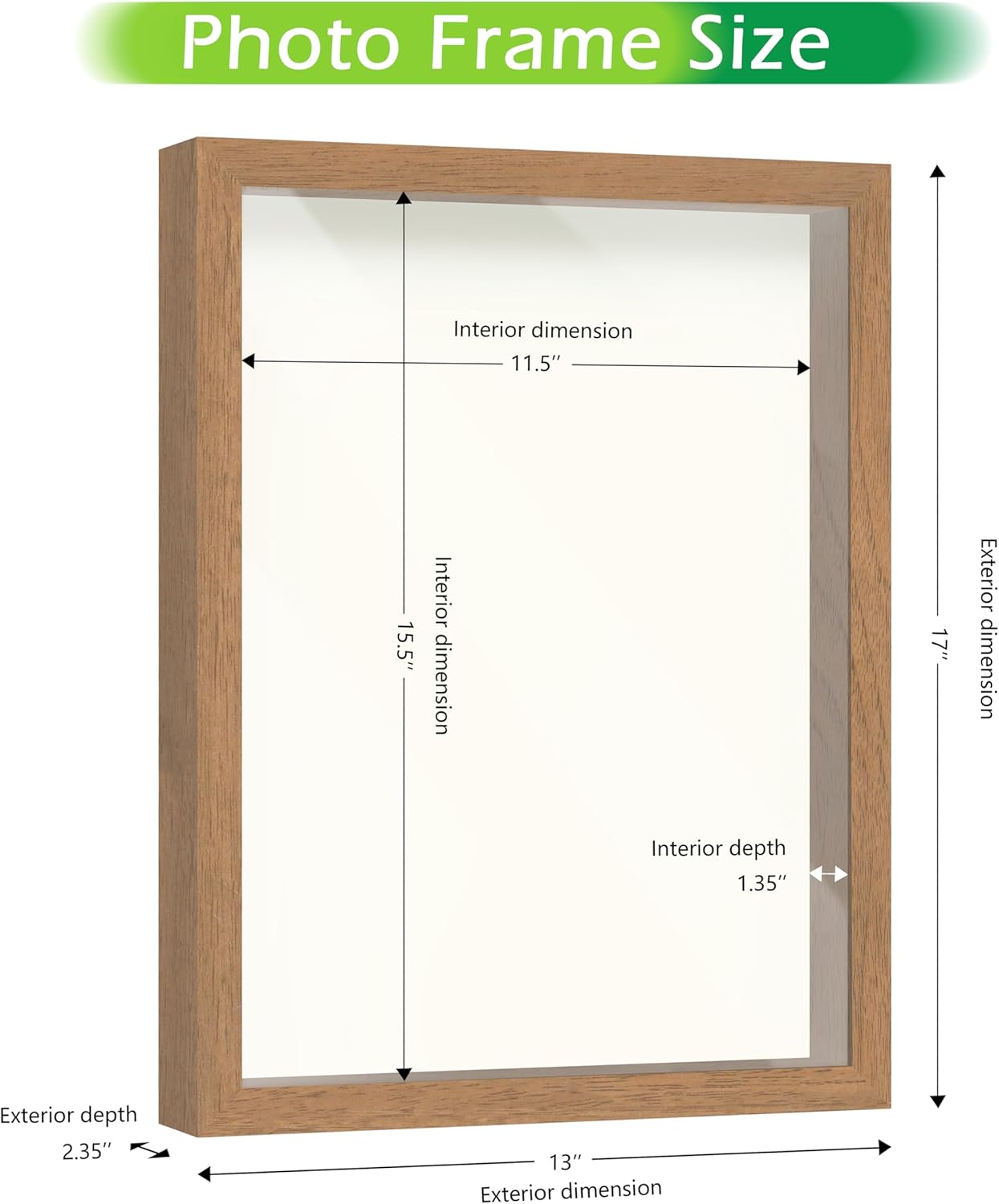 FrameWorks Golden Oak Wooden Shadow Box Frame - 12' x 16' Display Case with Soft Felt Back, Tempered Glass, White Ball Push Pins