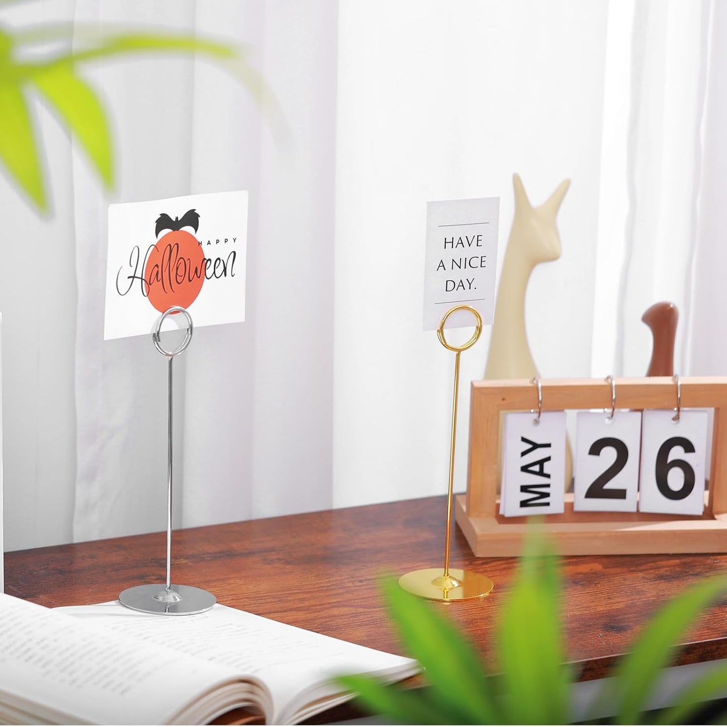 Urban Deco 16 Pieces Table Card Holder 8 inches Silver Place Steel Card holders for Photos, Food Signs, Memo Notes, Weddings, Restaurants, Birthdays.