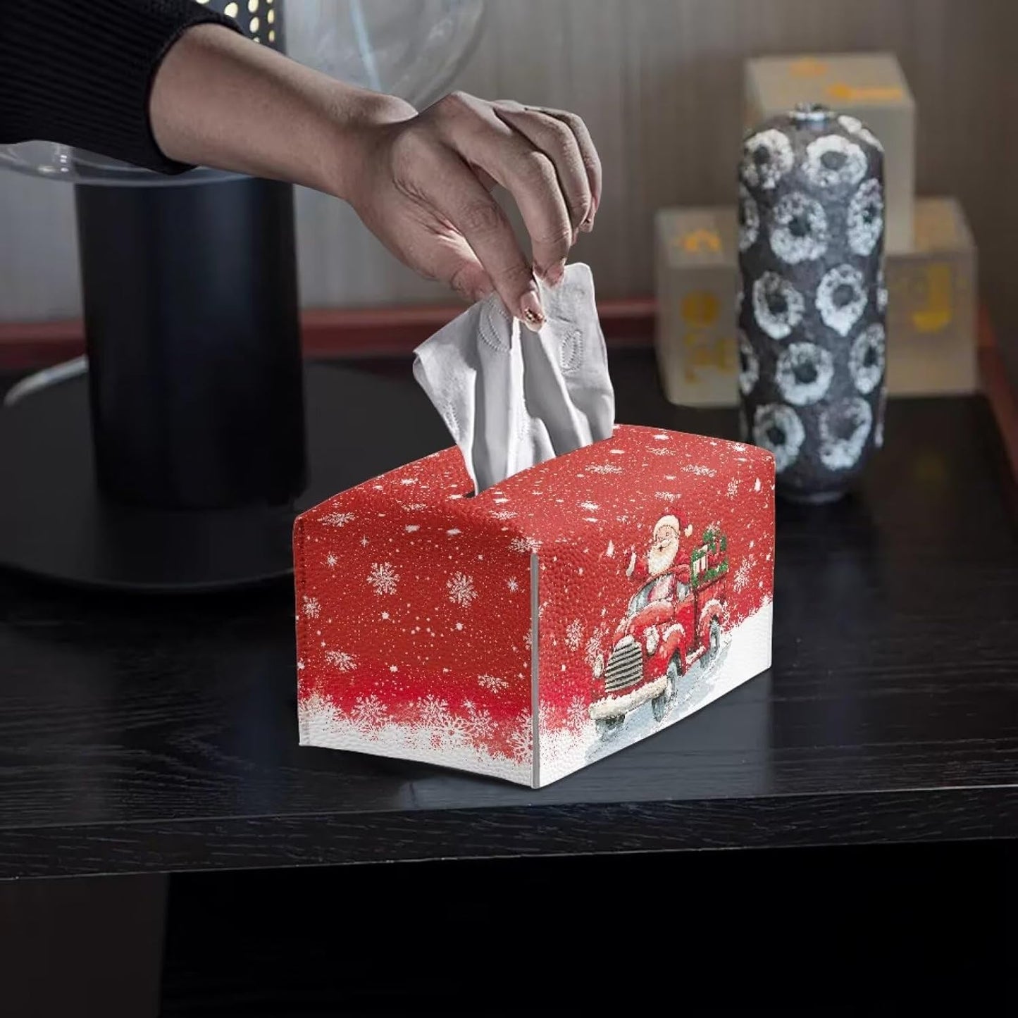 Christmas Truck Tissue Box Cover - Rectangle Modern Home Decor for Home, Bathroom, Kitchen, Kids Room