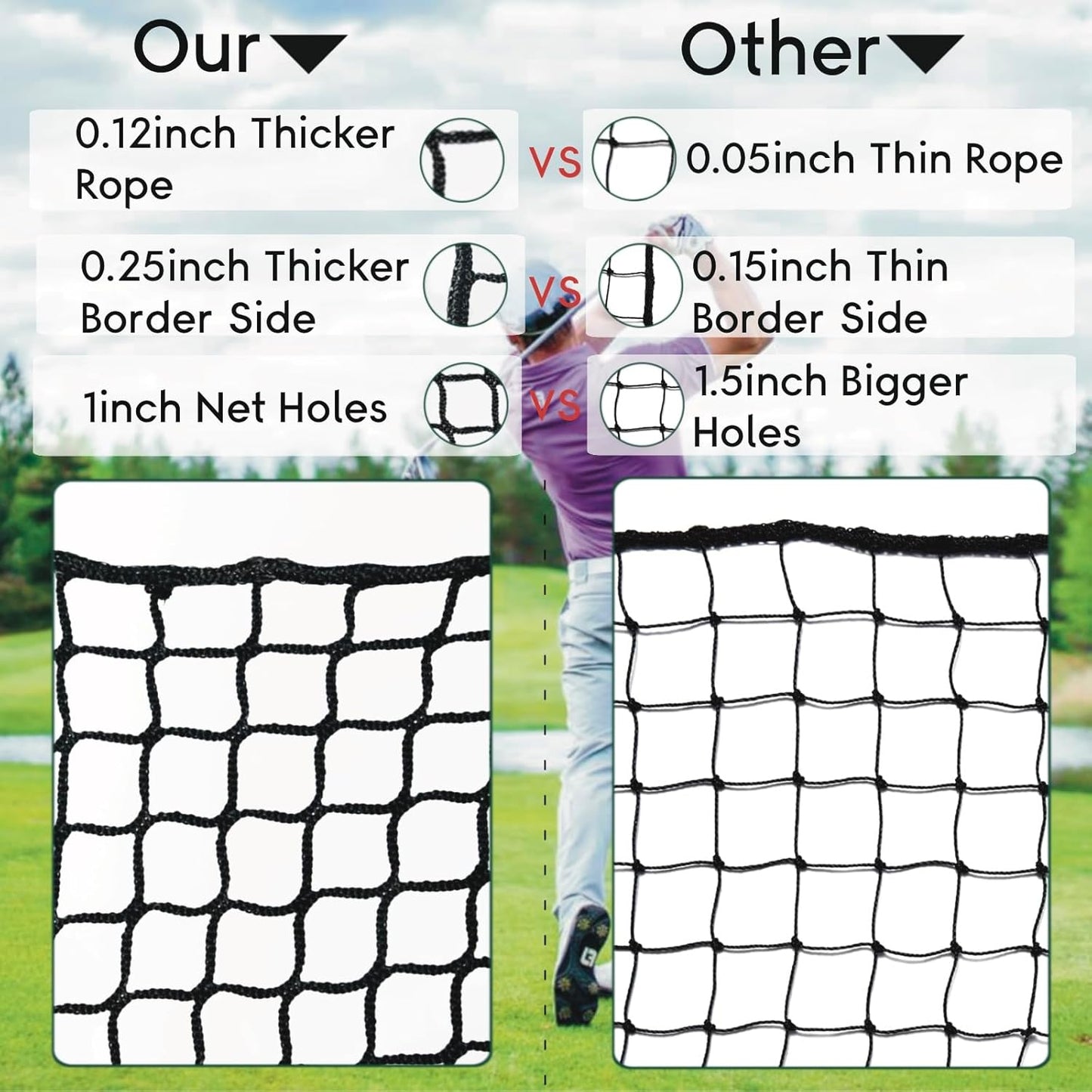 Golf Practice Net,Heavy Duty Nylon Golf Hitting Net,Golf Net Outdoor Indoor with Wire Hanging Kit,Golf Nets for Backyard Driving，Golf,Baseball, Hockey, Soccer（10/15/20/25/30ft