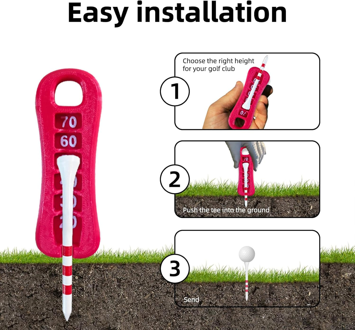 K TOMOTO Golf Tee Height Tool, Precision Golf Tee Elevator for 20-70mm, Golf Tee Height Setter with Measuring Guide, 3D Printed Lightweight Golf Training Equipment for Consistent Swing Accuracy