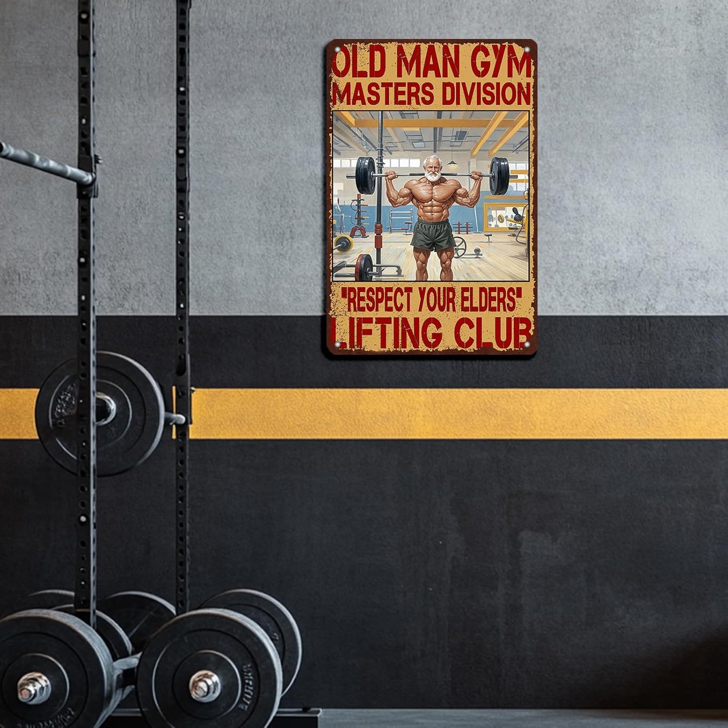 Gym Posters Old Man Gym Metal Tin Sign Weightlifting Signs Home Gym Man Tin Sign Gym Bar Pub Sign Poster Garage Bar Pub 8x12 Inch
