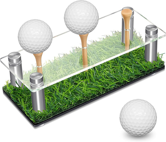 Menkxi Acrylic Metal Golf Ball Holder Display Case with Black Base and Turf Golf Ball Stand Display Box for Golf Decoration(5.91 Inch)