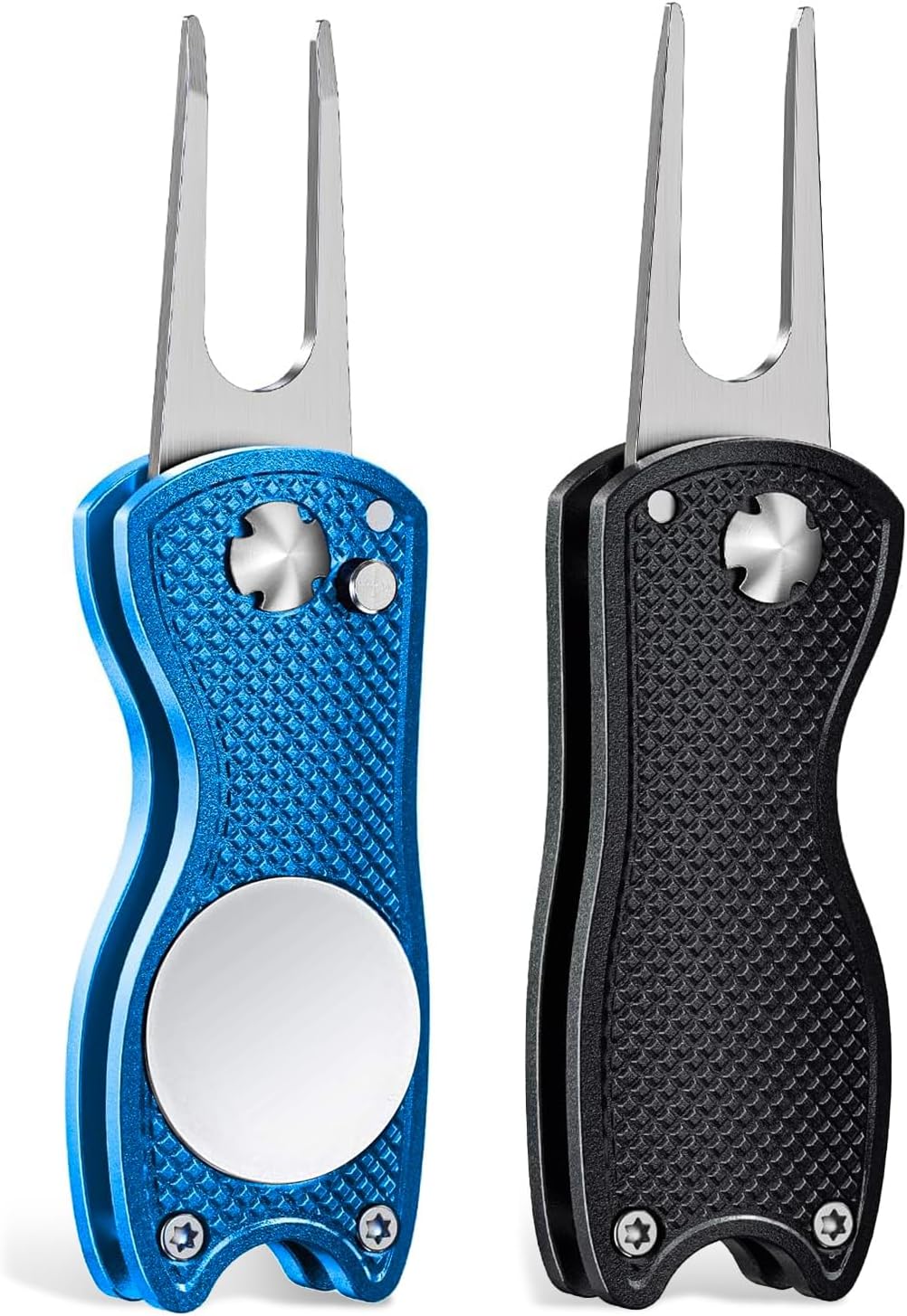 Mile High Life Golf Divot Repair Tool, All Metal Foldable Divot Tool with Pop-up Button & Magnetic Ball Marker, 2-6 Pack