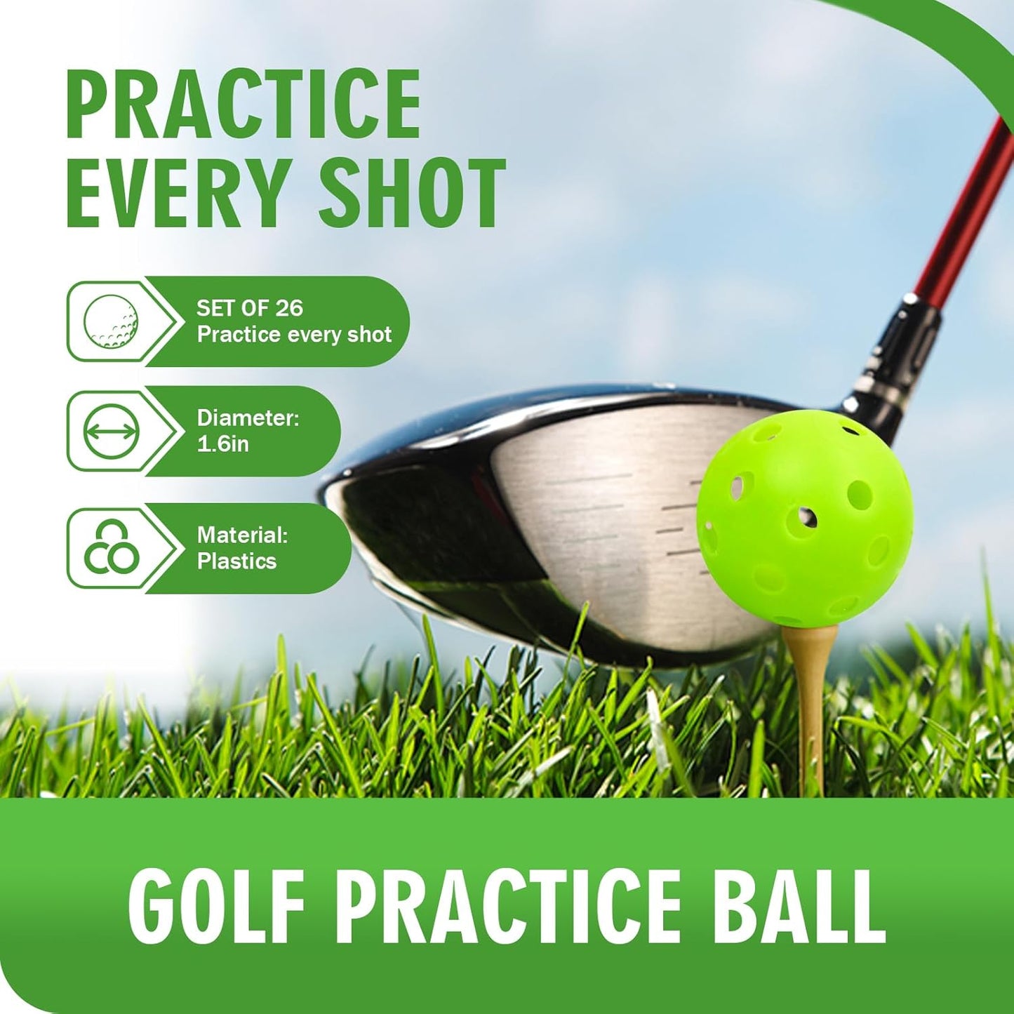 Plastic Golf Balls Practice Limited Flight Golf Training Ball Hollow Swing Practice Indoor Golf Balls with Mesh Drawstring Bag for Backyard Driving Range or Outdoor