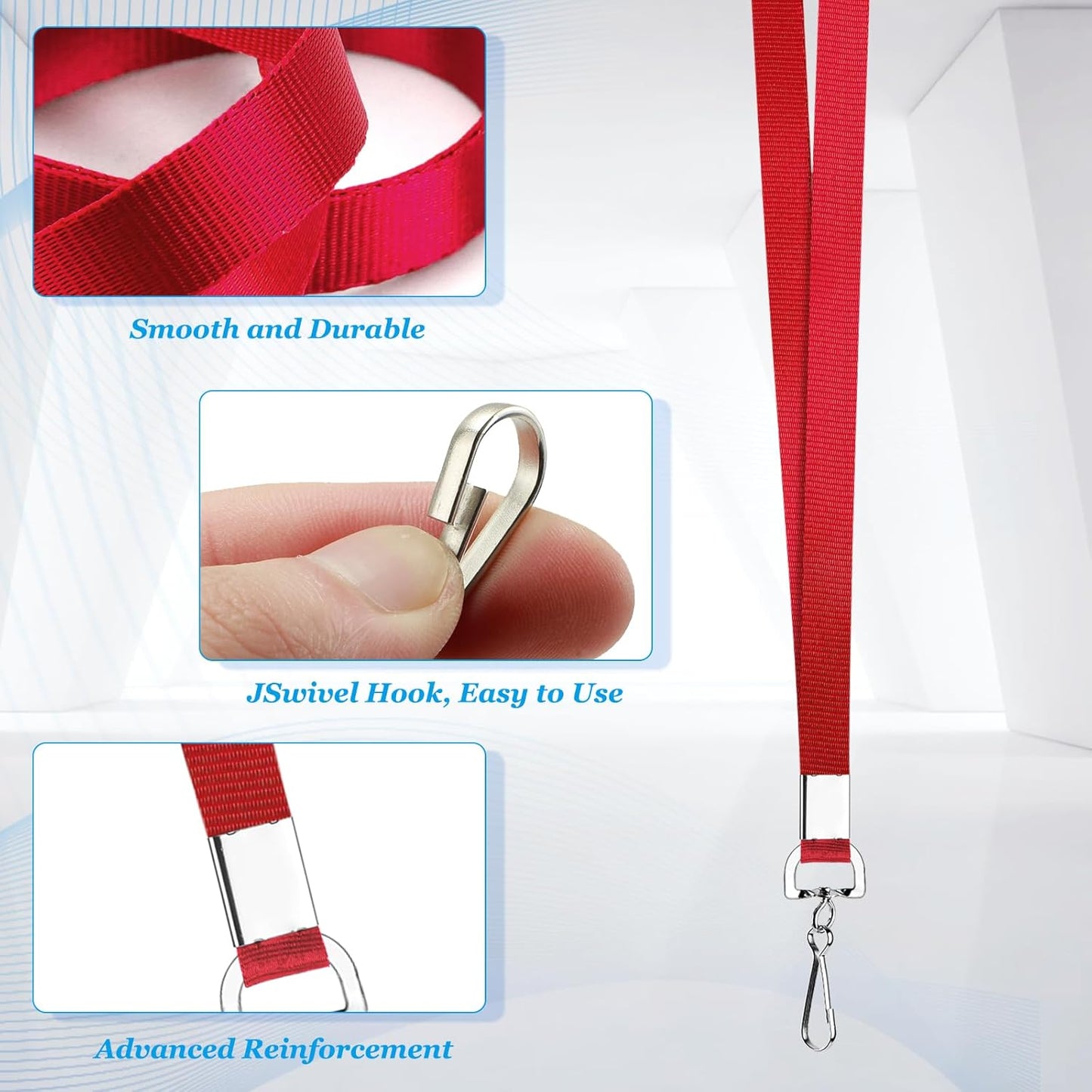 50 Pack Bulk Lanyard for ID Badge Holder Durable Flat Lanyard with Swivel Hook and Badge Clip (Red)