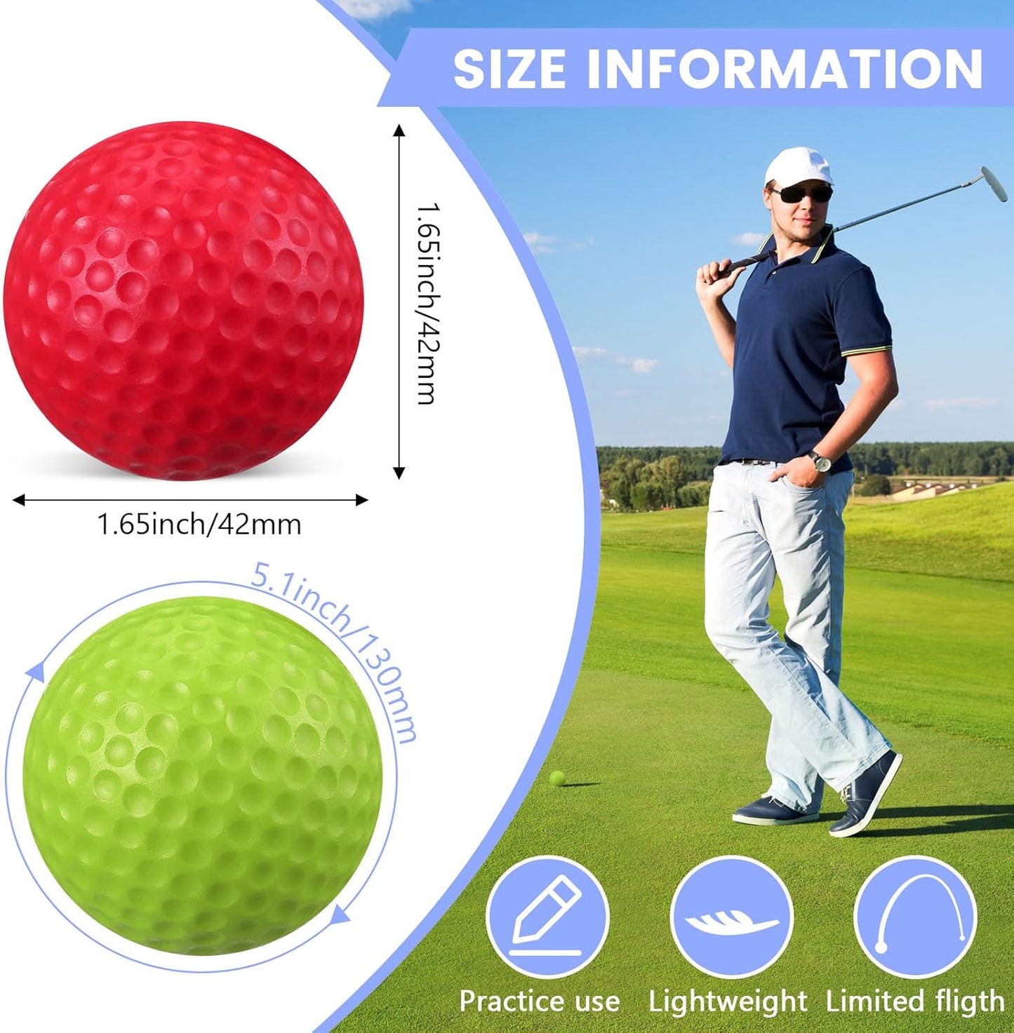 Junkin 80 Pcs Foam Golf Balls Rubber Practice Balls Realistic Feel and Flight Sport Training for Indoor or Outdoor Backyard Golf Training