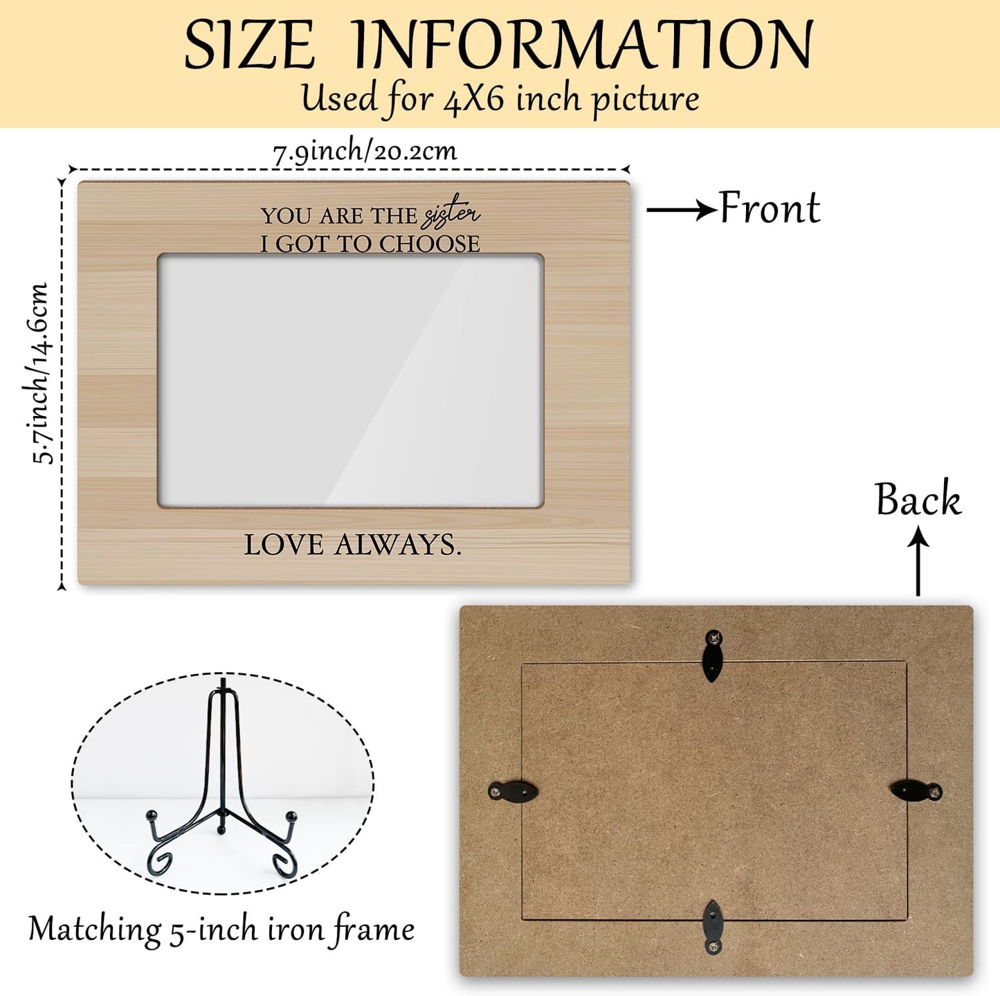 Sisters Picture Frame, Wooden Photo Frame with Stand, Friendship Gifts Birthday Gifts for Women Sister Bestie Friends, Home Office Desk Decor Photo Frame Tabletop Display -xk28