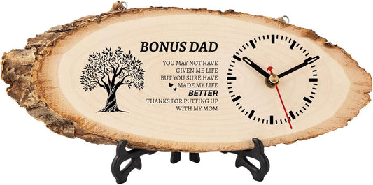 BeauGift Gifts for Stepdad, Bonus Dad from Daughter, Son, Birthday Gifts for Stepdad Wooden Clock, Bonus Dad Gift for Fathers Day, Christmas, Birthday, Wedding Gifts