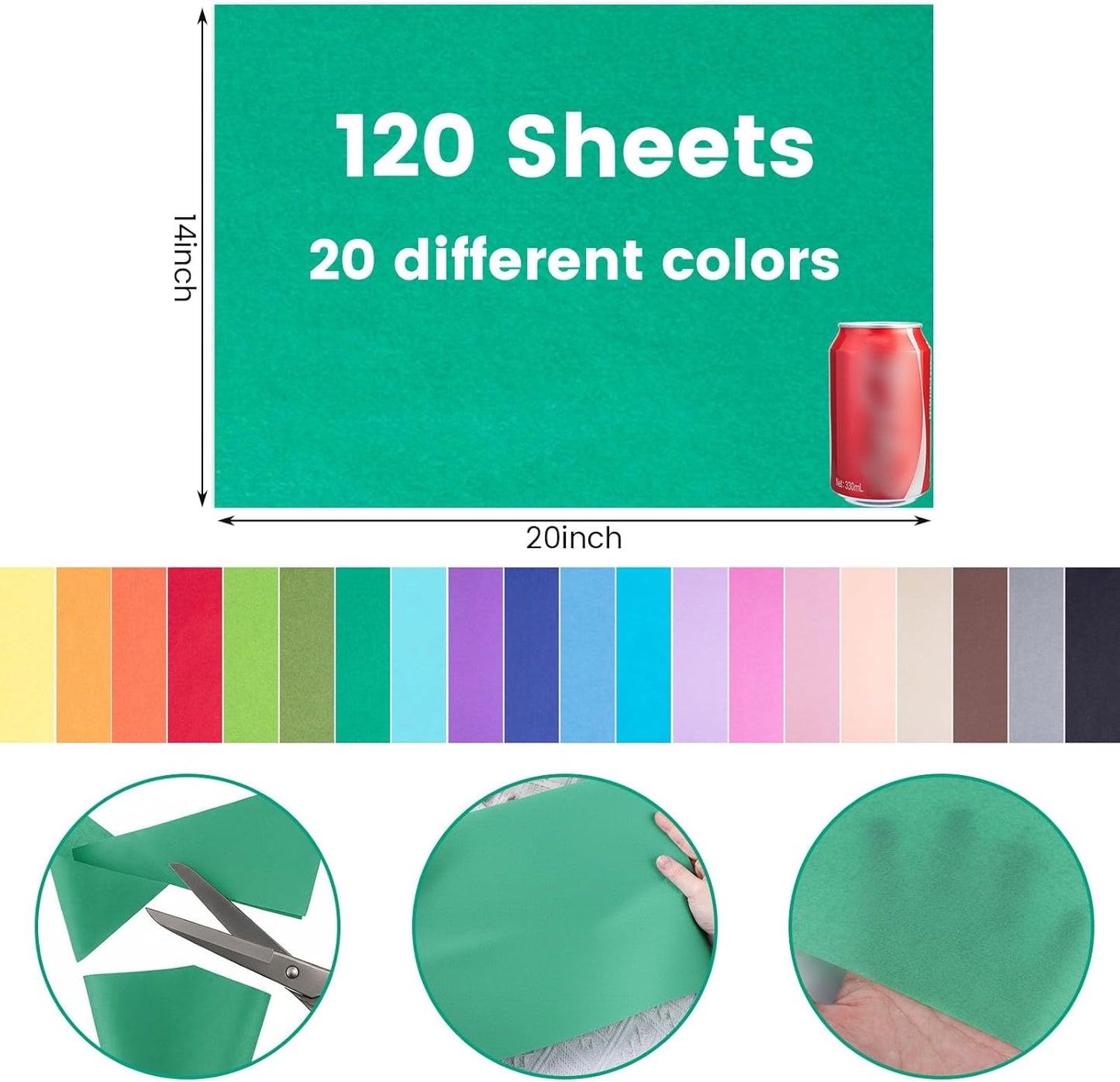 Shindel 120 Sheets Tissue Paper, 20x14 Inch Gift Wrapping Paper Bulk for DIY Crafts Gift Box Wrapping 20 Colors