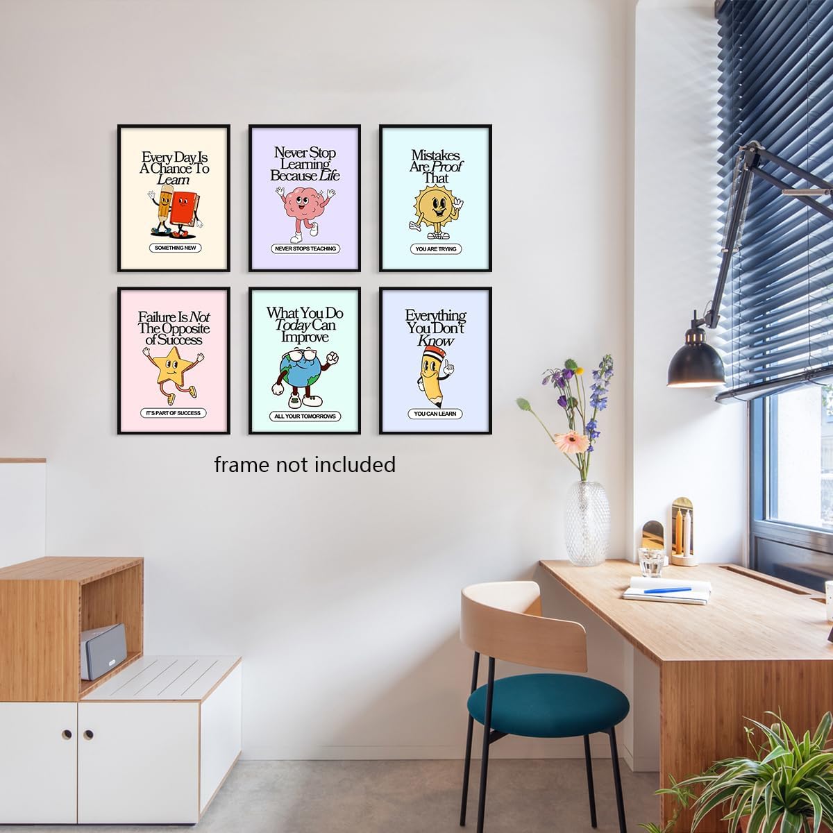 Set of 6 Colorful Growth Mindset Posters, Retro Inspirational Classroom Poster, Motivation Growth Mindset Wall Art for Classroom, Educational Poster for Teachers Bulletin Board 16x24in Unframed