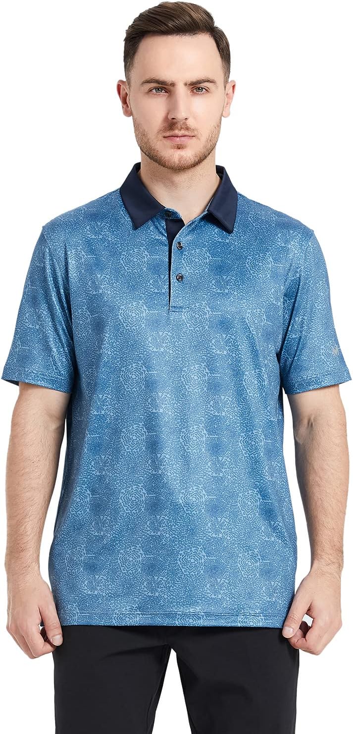 Golf Shirts for Men Dry Fit Short Sleeve Print Performance Moisture Wicking Polo Shirt