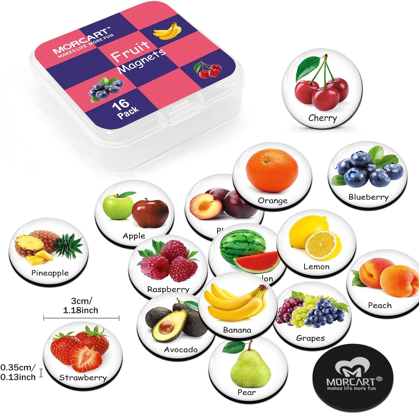 MORCART Fridge Magnets, 16PCS Food Fruit Magnets for Refrigerator Locker Whiteboard Decorative Magnetic Board Cabinets Classroom Office Cubicle School